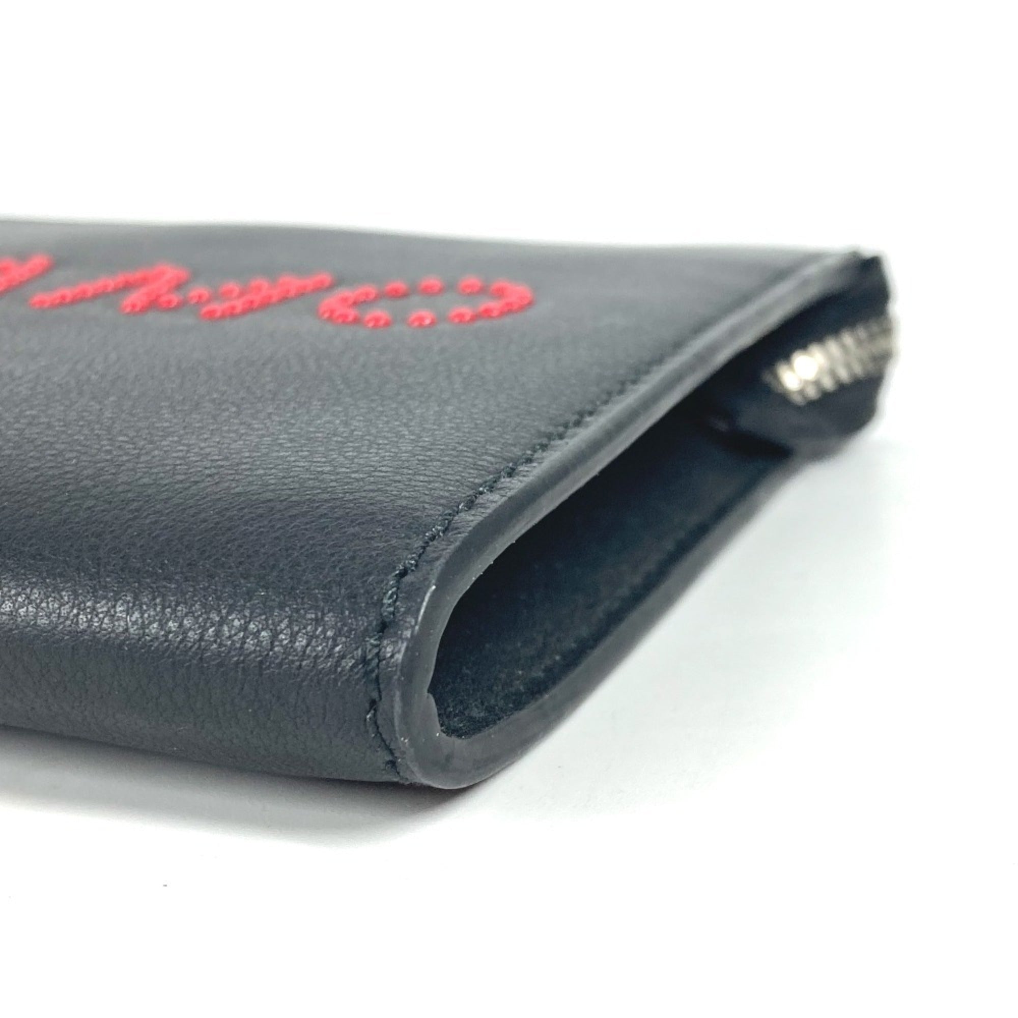 Salvatore Ferragamo Black Red Color Leather Clutch Bag Pouch (Pre-Owned)