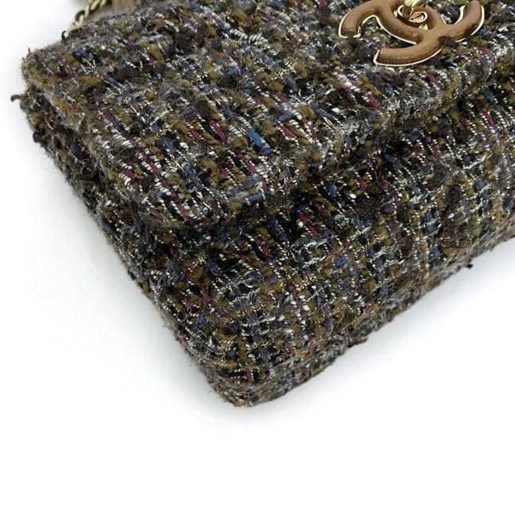 Chanel Brown Gray Tweed Wood Shoulder Bag (Pre-Owned)