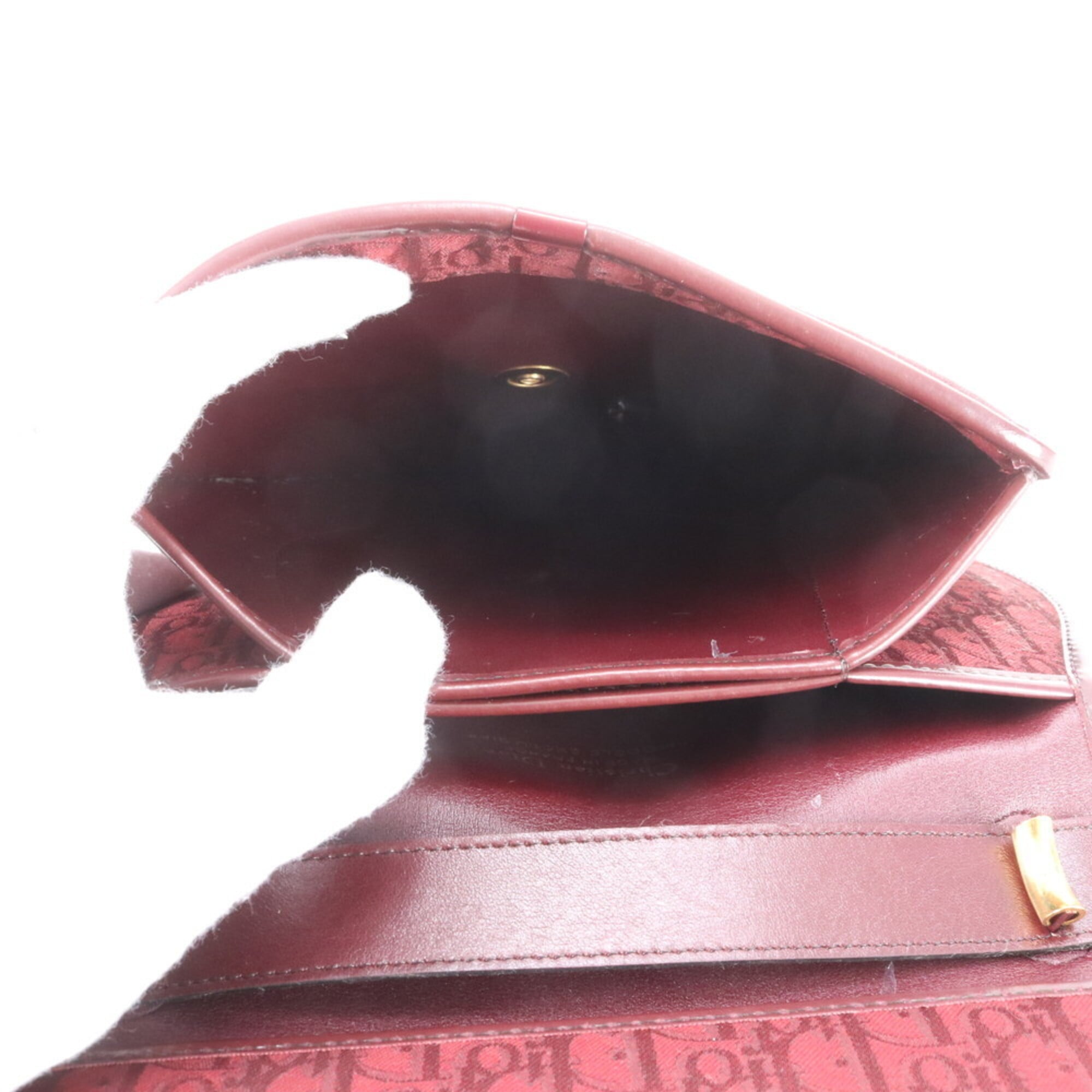 Christian Dior Red Color Wine Leather Canvas Shoulder Bag (Pre-Owned)