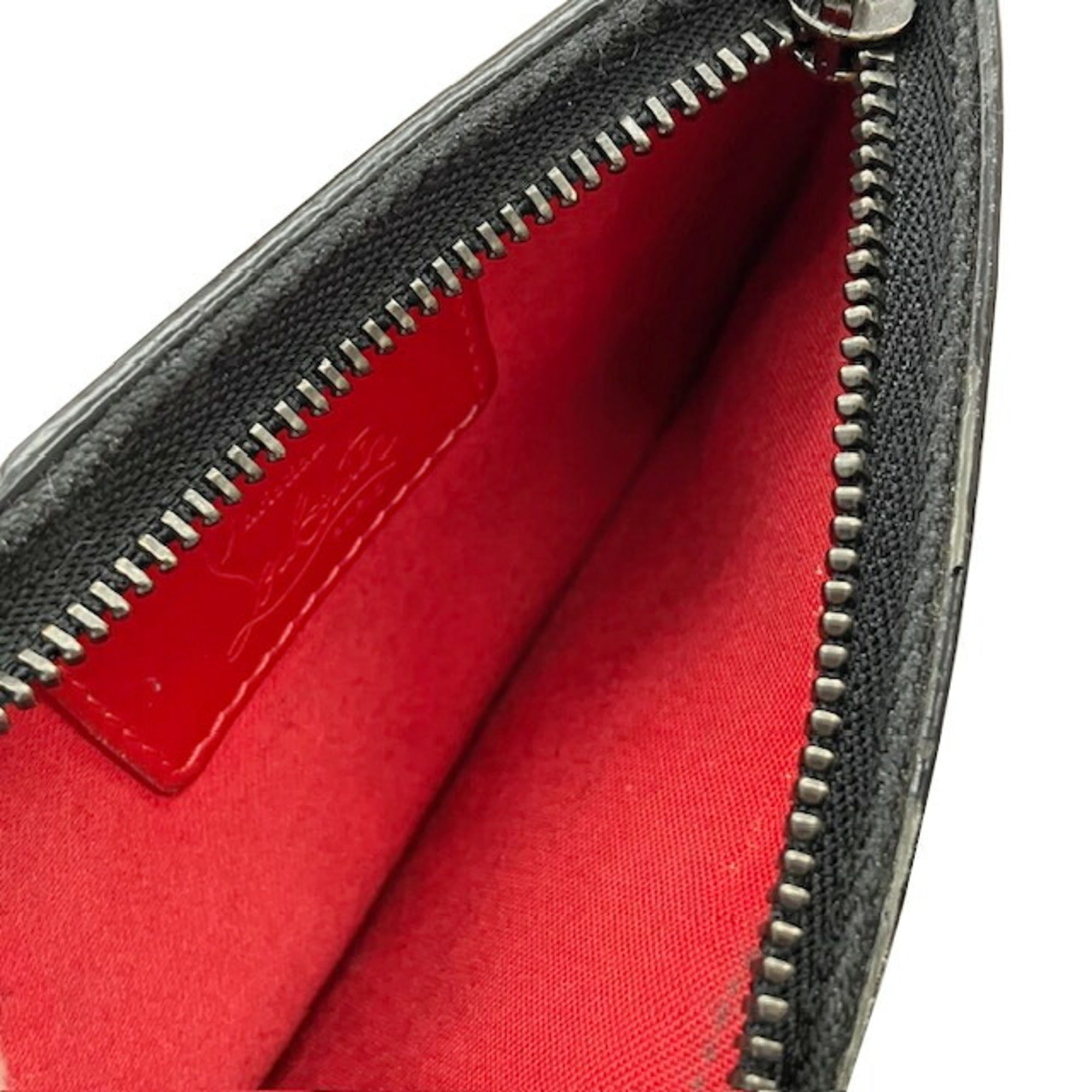 Christian Louboutin Black Red Color Leather Coin Purse/Coin Case (Pre-Owned)