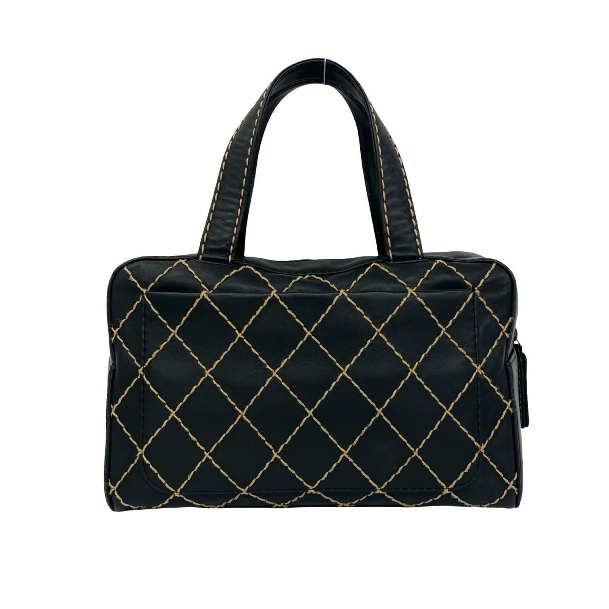 Chanel Black Leather Boston Bag Handbag (Pre-Owned)