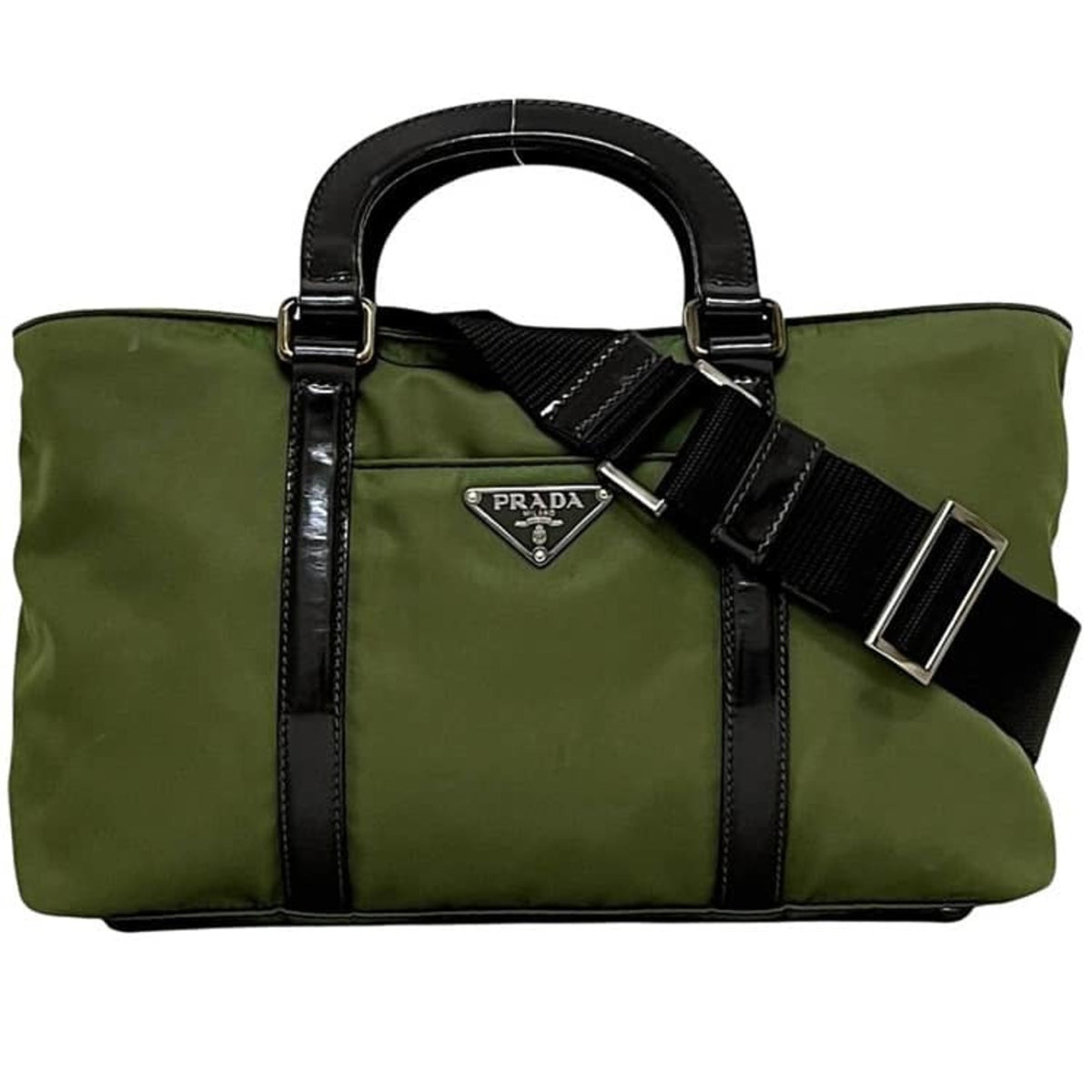 Prada Green Khaki Nylon Leather Handbag Shoulder Bag (Pre-Owned)