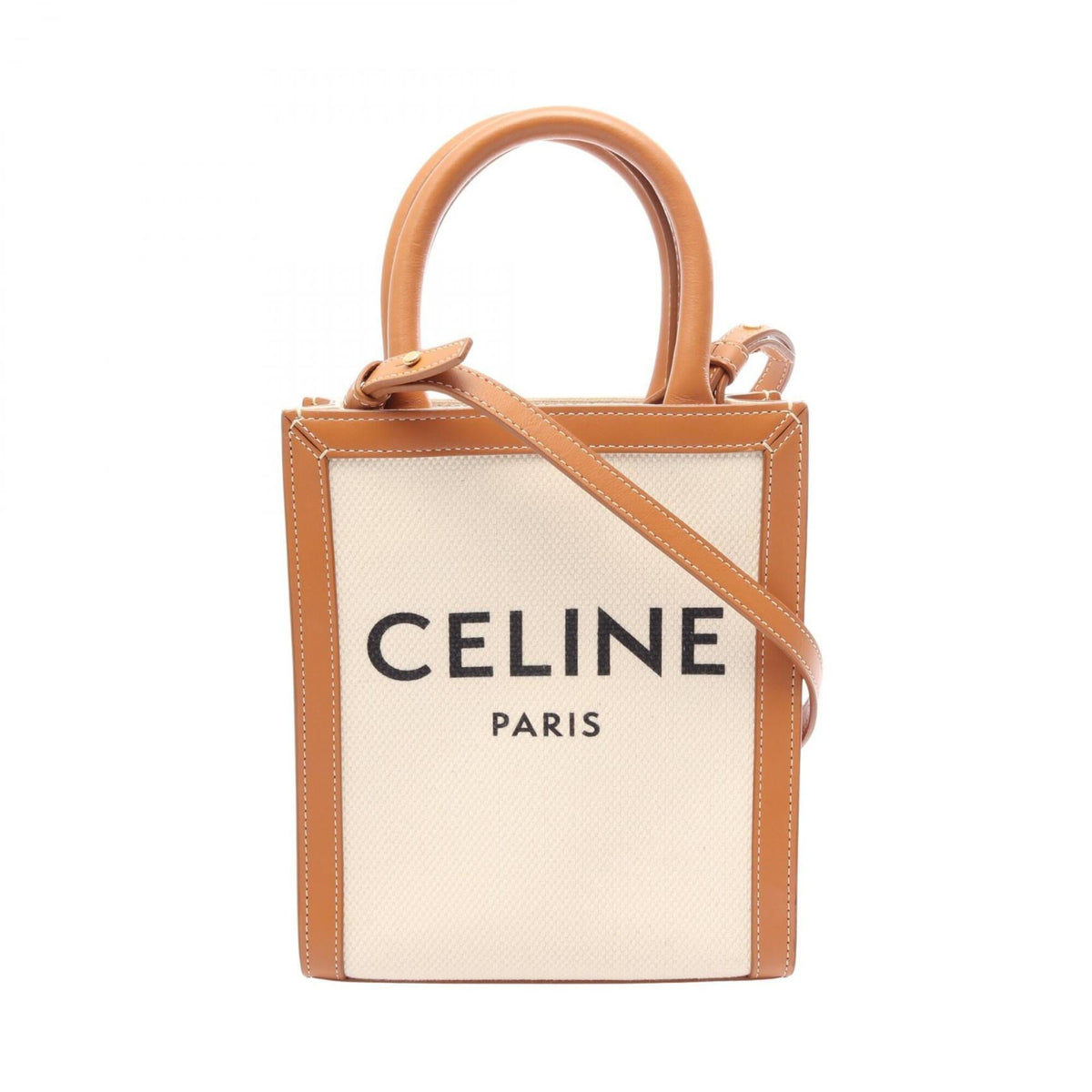 Celine Brown Ivory Canvas Leather Handbag (Pre-Owned)