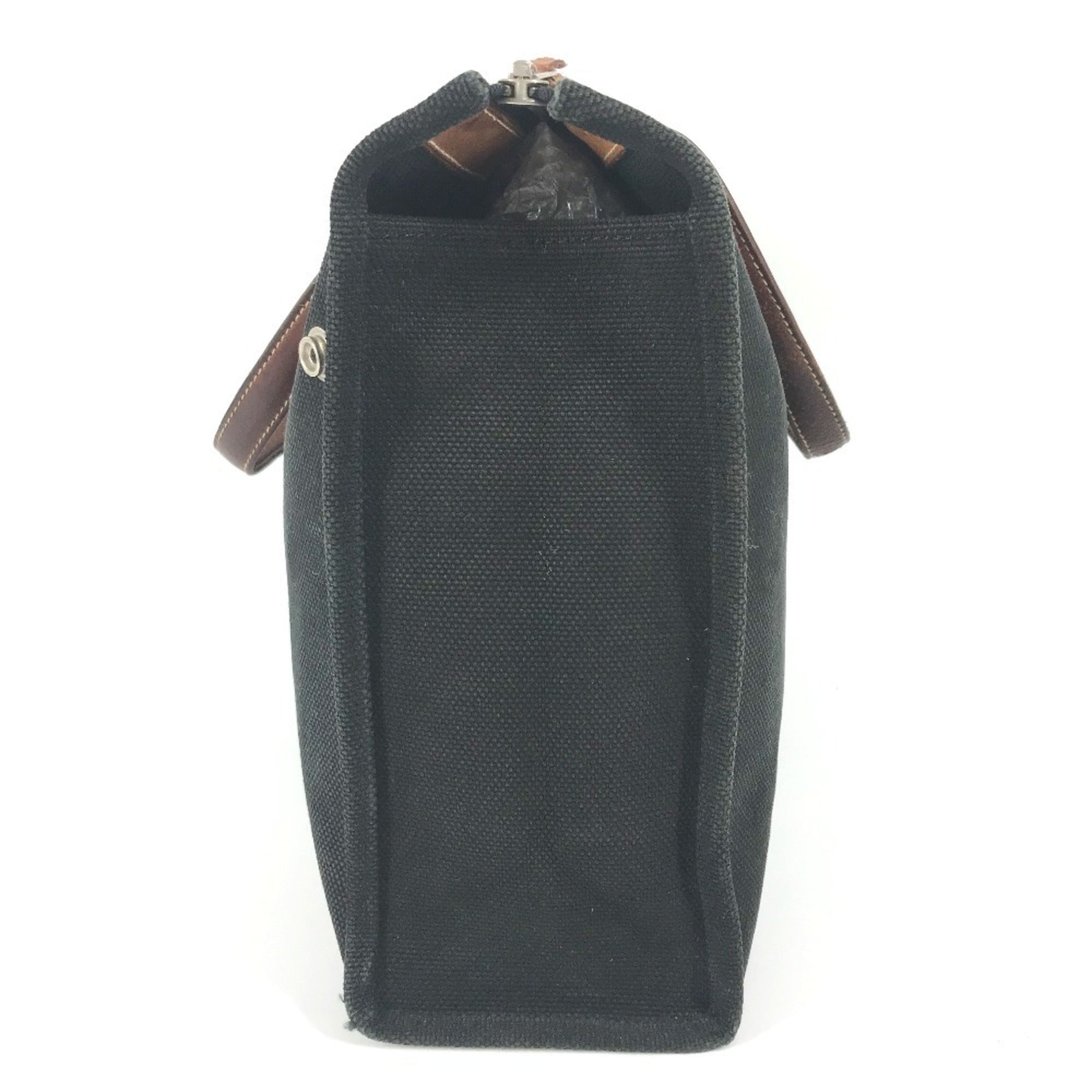 Hermes Black Brown Canvas Leather Briefcase Handbag Tote Bag (Pre-Owned)