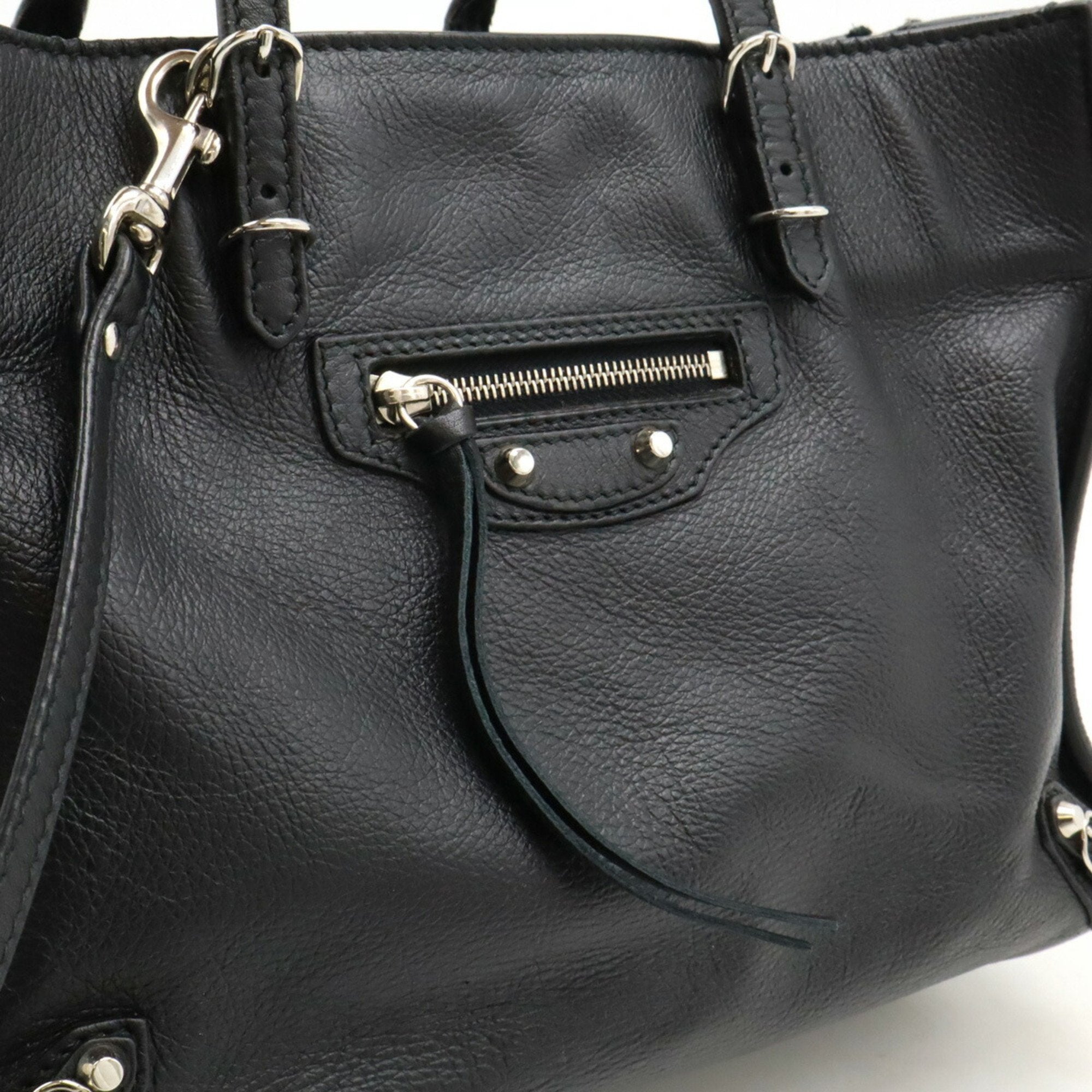 Balenciaga Black Leather Handbag Shoulder Bag Tote Bag (Pre-Owned)