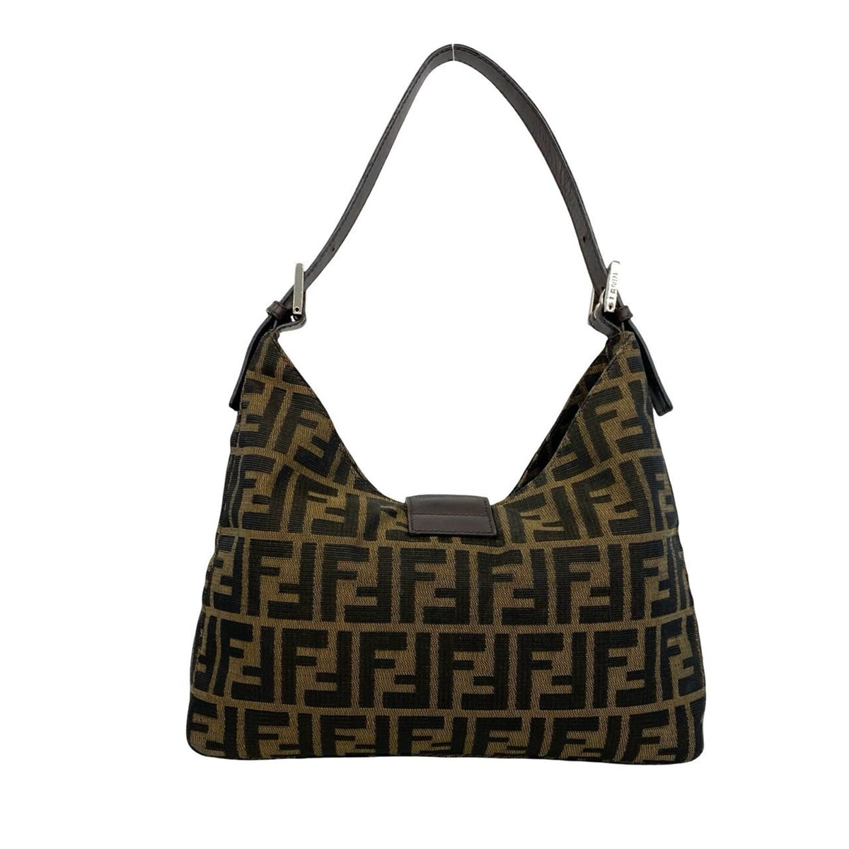 Fendi Black Brown Canvas Leather Handbag Shoulder Bag (Pre-Owned)
