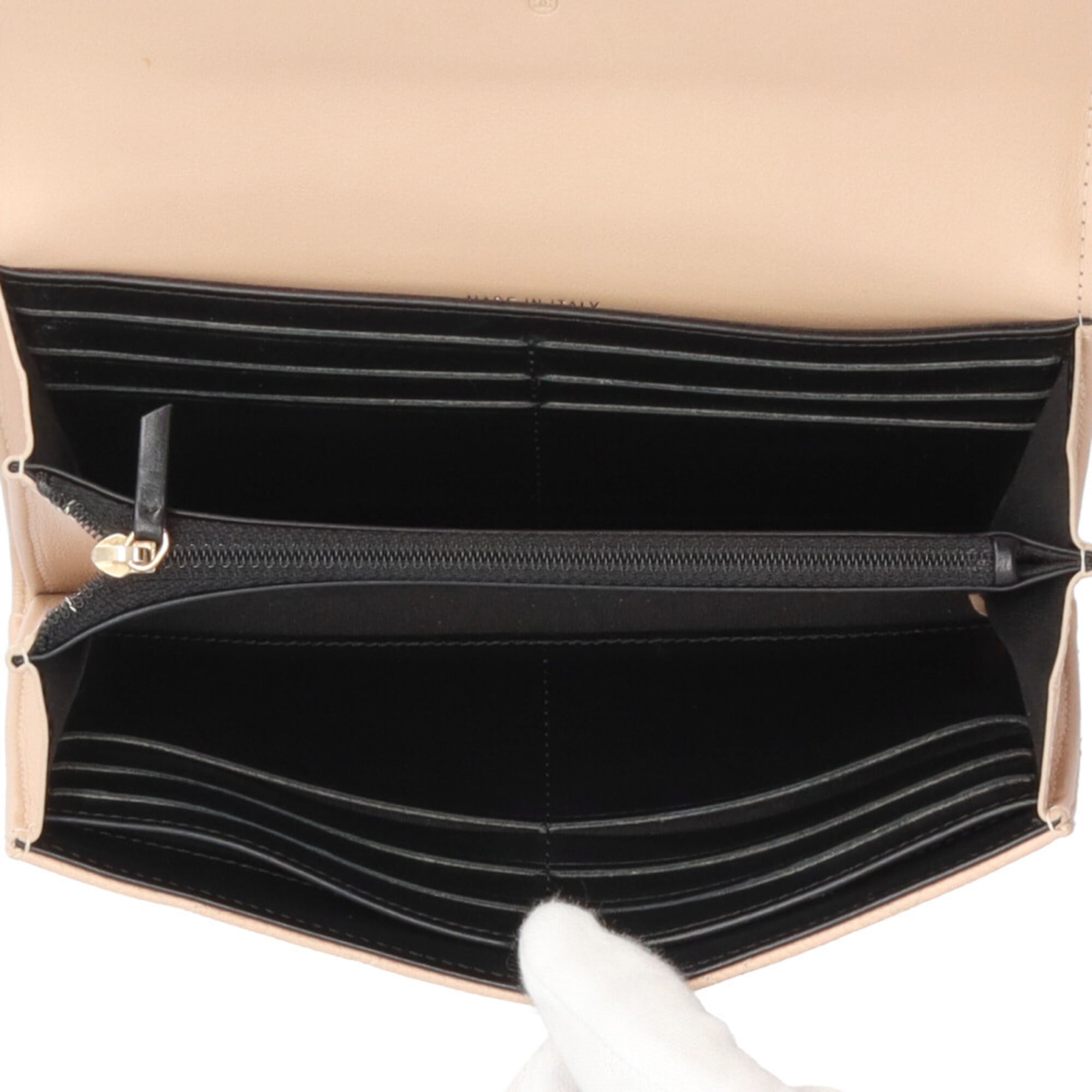 Chanel Beige Black Grained Calfskin Long Wallet (Bi-Fold) (Pre-Owned)