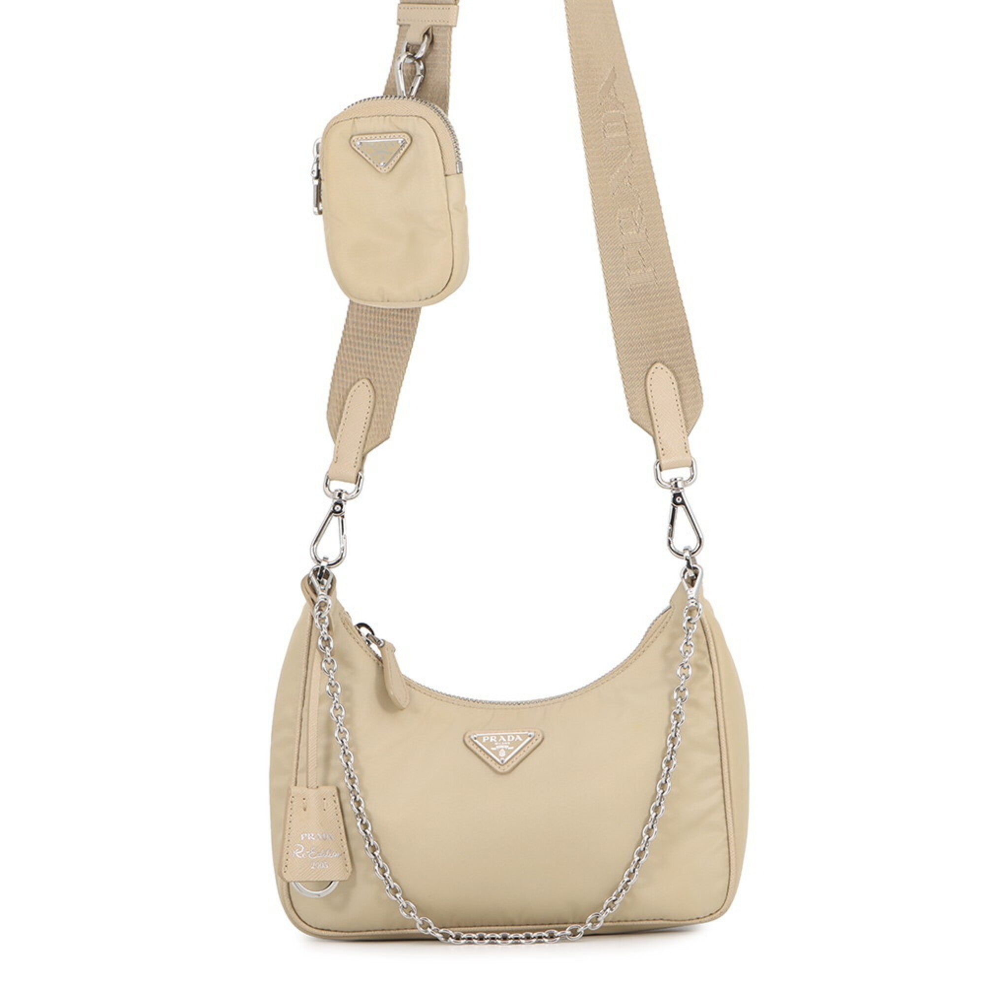 Prada Beige Nylon Leather Handbag Shoulder Bag (Pre-Owned)