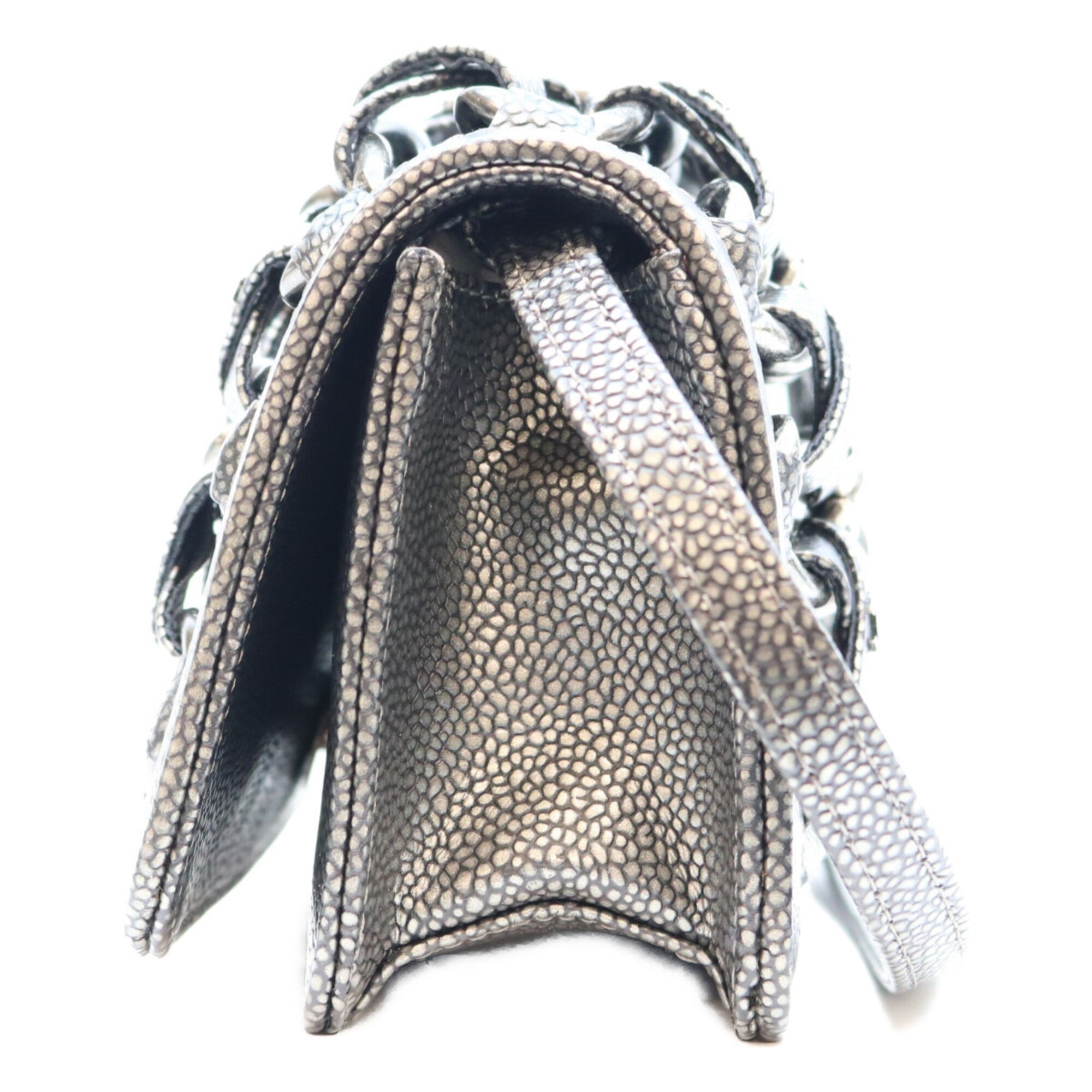 Chanel Metallic Gray Grained Calfskin Shoulder Bag (Pre-Owned)