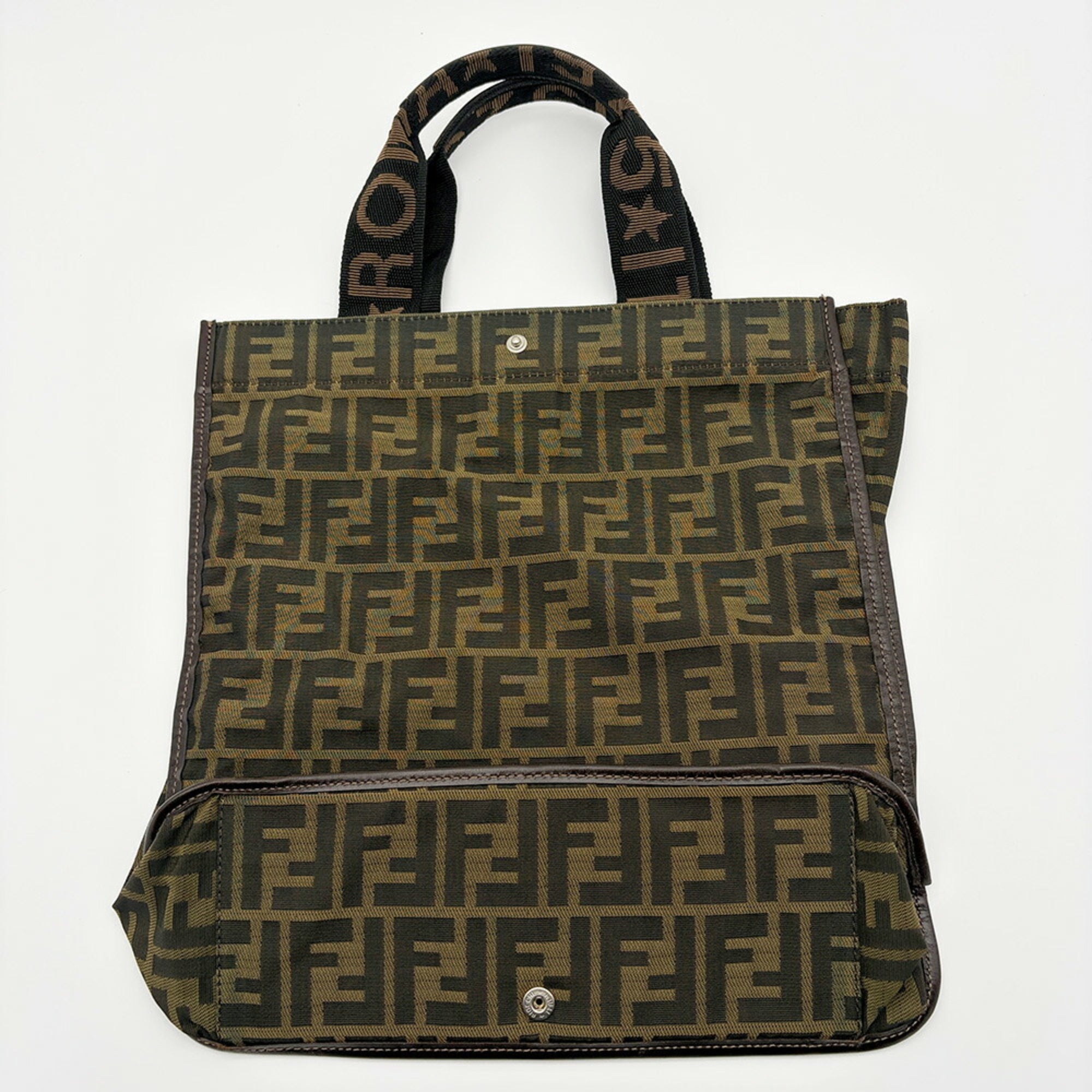 Fendi Zucchino Black Brown Dark Brown Zucchino Canvas Leather Tote Bag (Pre-Owned)