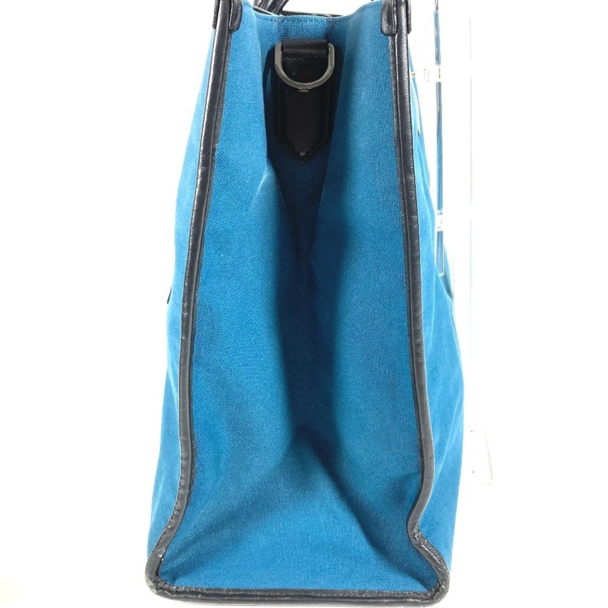 Dolce & Gabbana Black Blue Leather Canvas Shopping Bag Shoulder Bag Tote Bag (Pre-Owned)