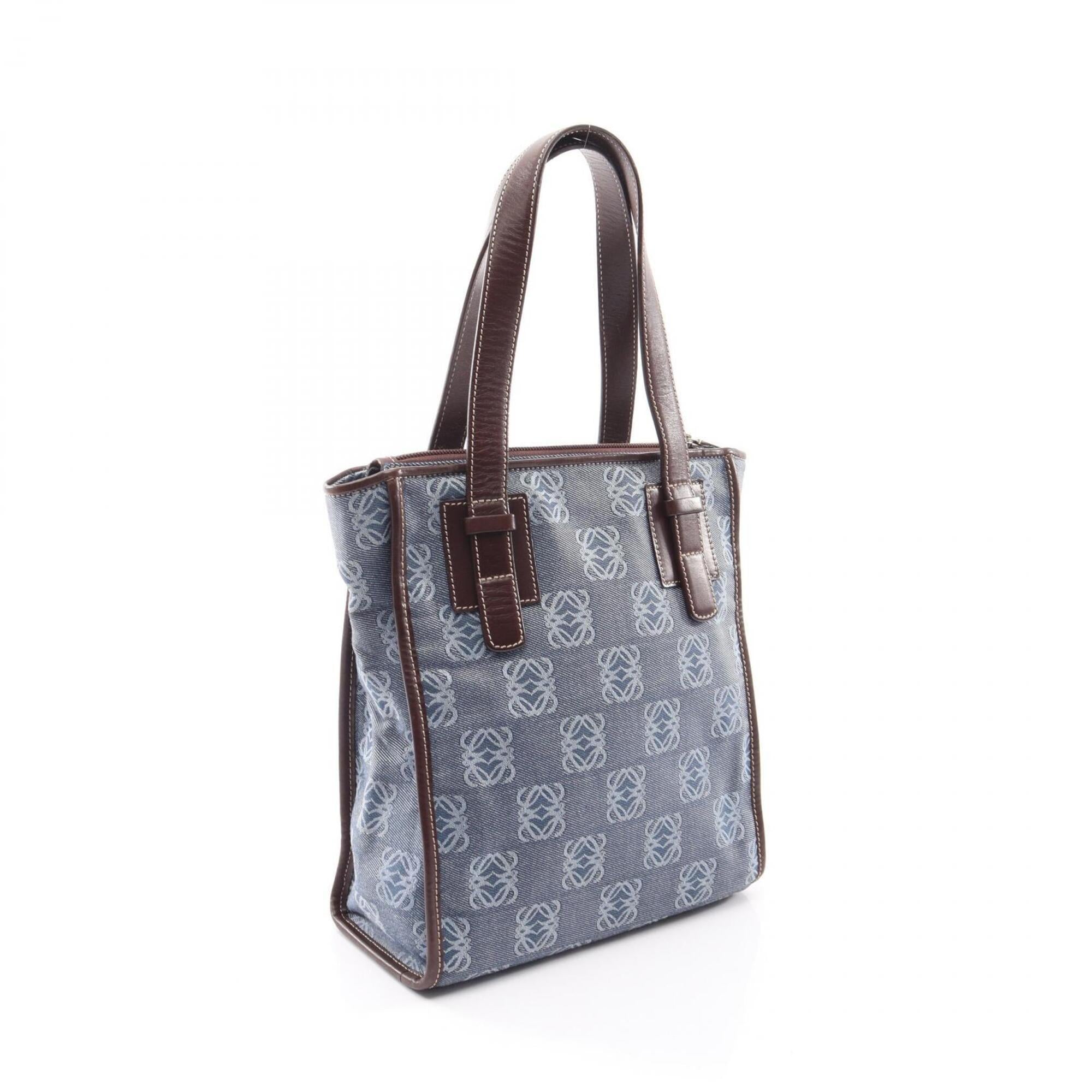 Loewe Brown Navy Canvas Leather Handbag Tote Bag (Pre-Owned)