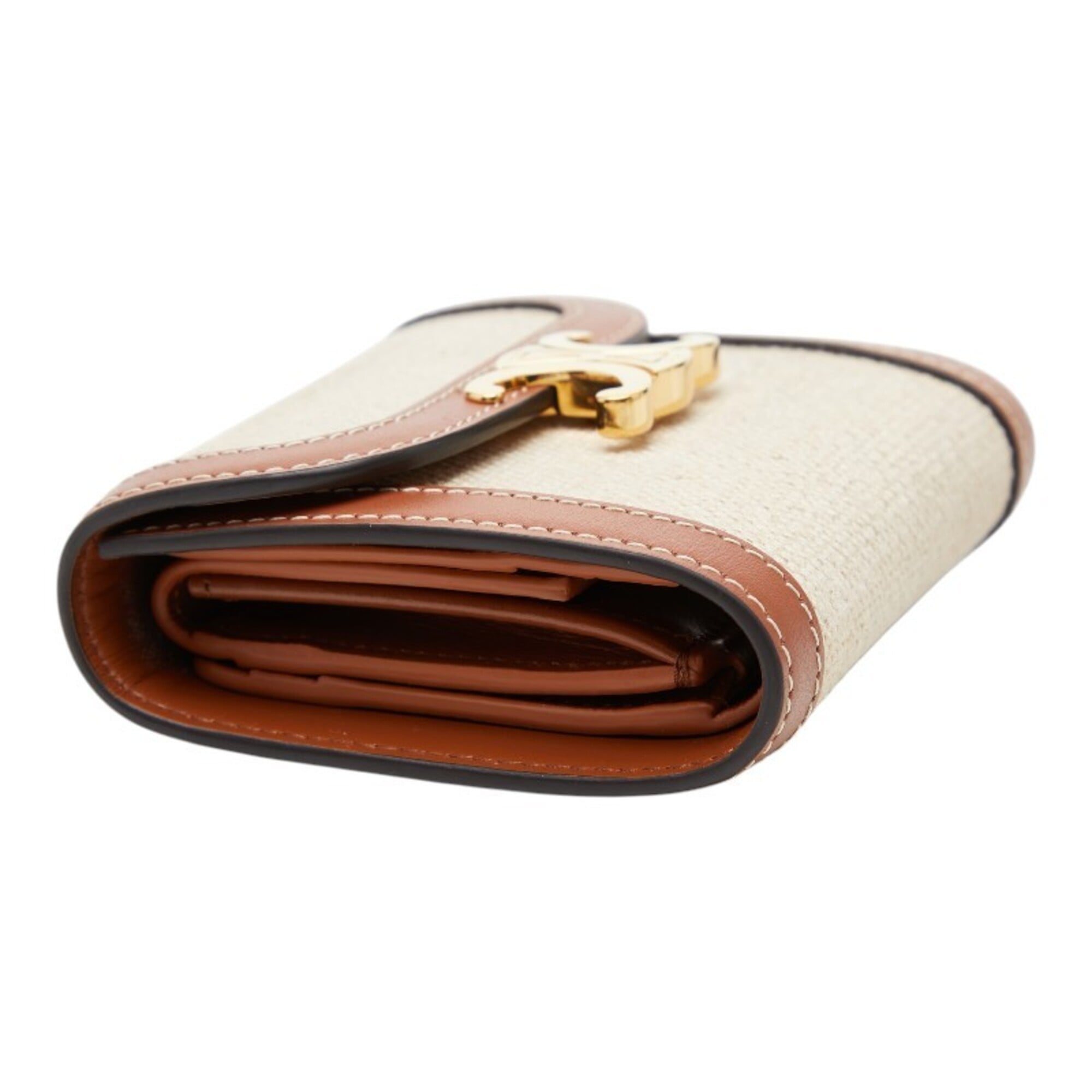 Celine Beige Brown Canvas Leather Wallet (Bi-Fold) (Pre-Owned)