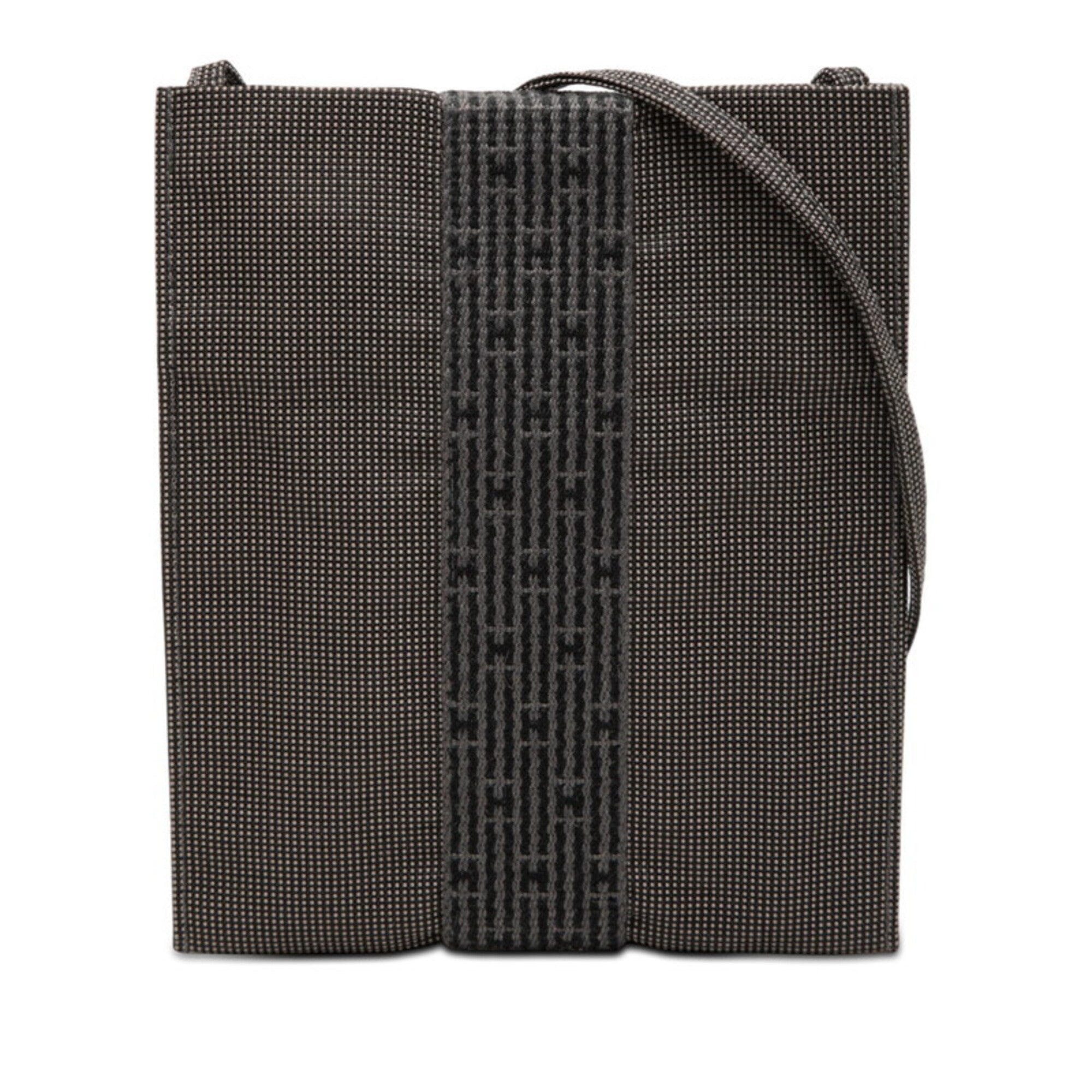 Hermes Black Gray Canvas Pochette Shoulder Bag (Pre-Owned)