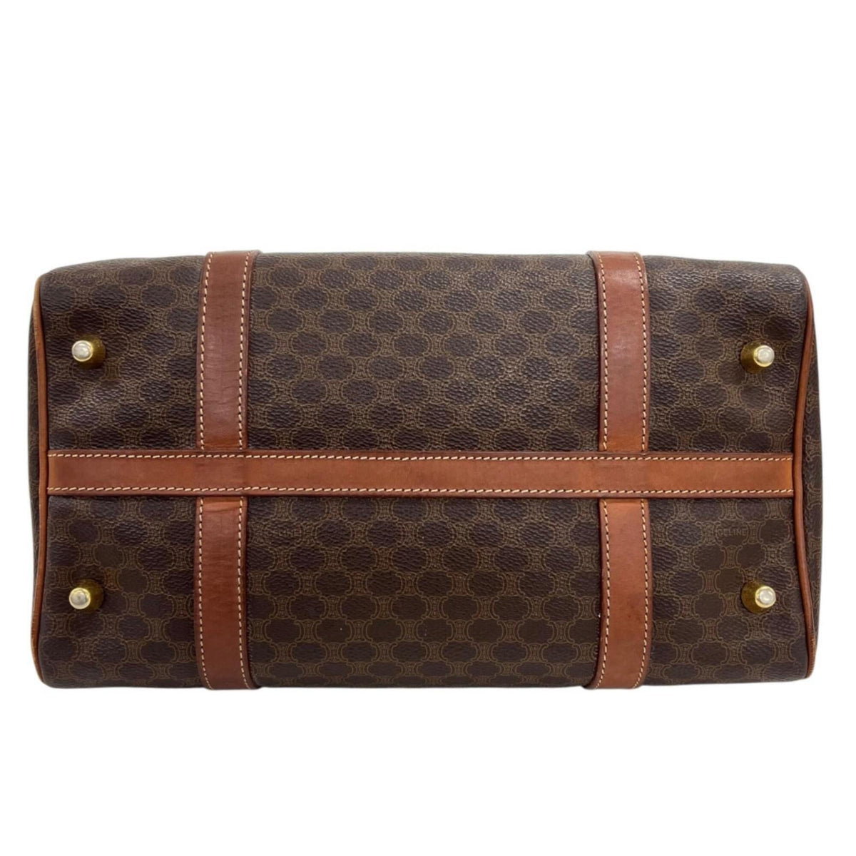 Celine Brown Coated Canvas Leather Boston Bag Handbag (Pre-Owned)