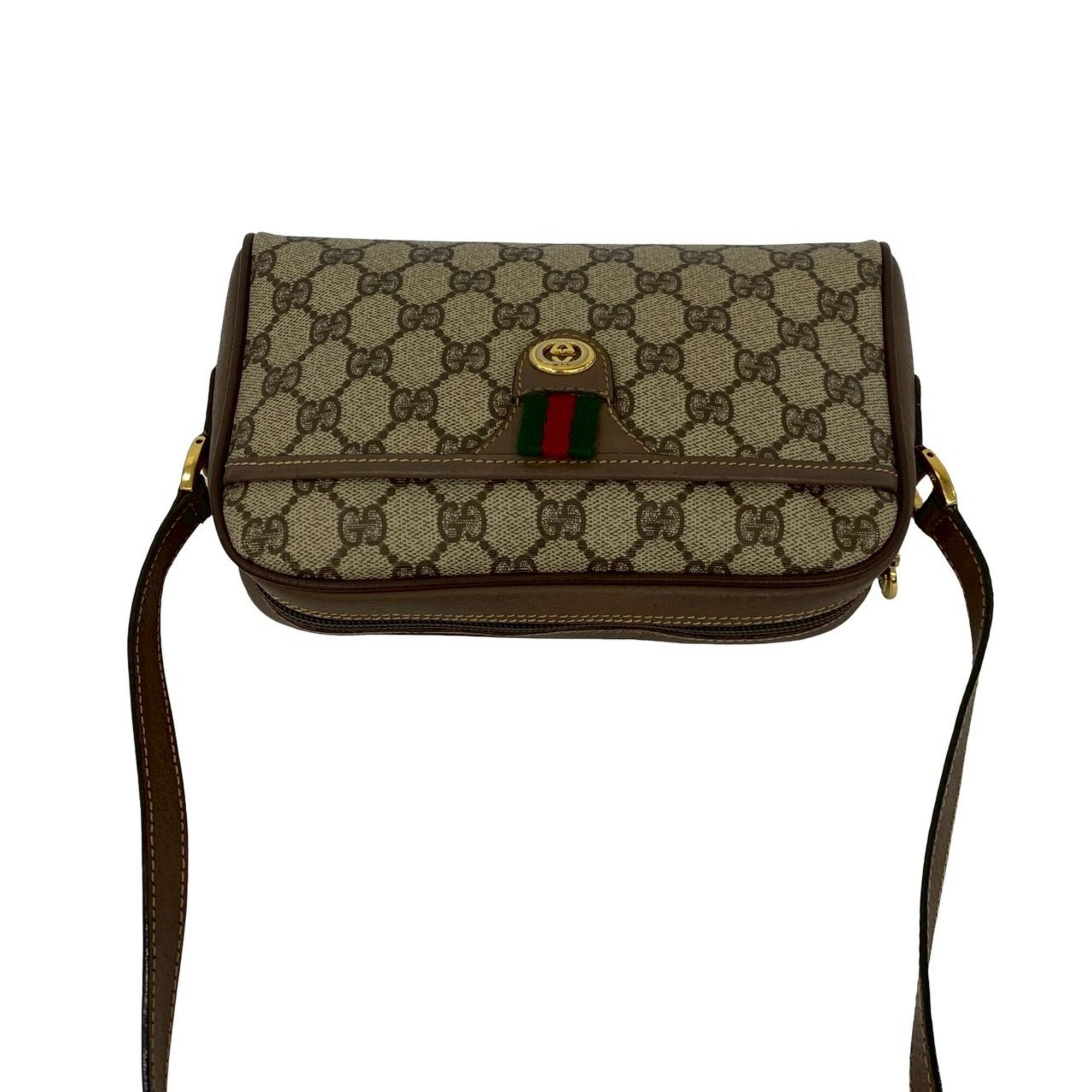 Gucci Brown Green Red Color Pvc Leather Shoulder Bag (Pre-Owned)