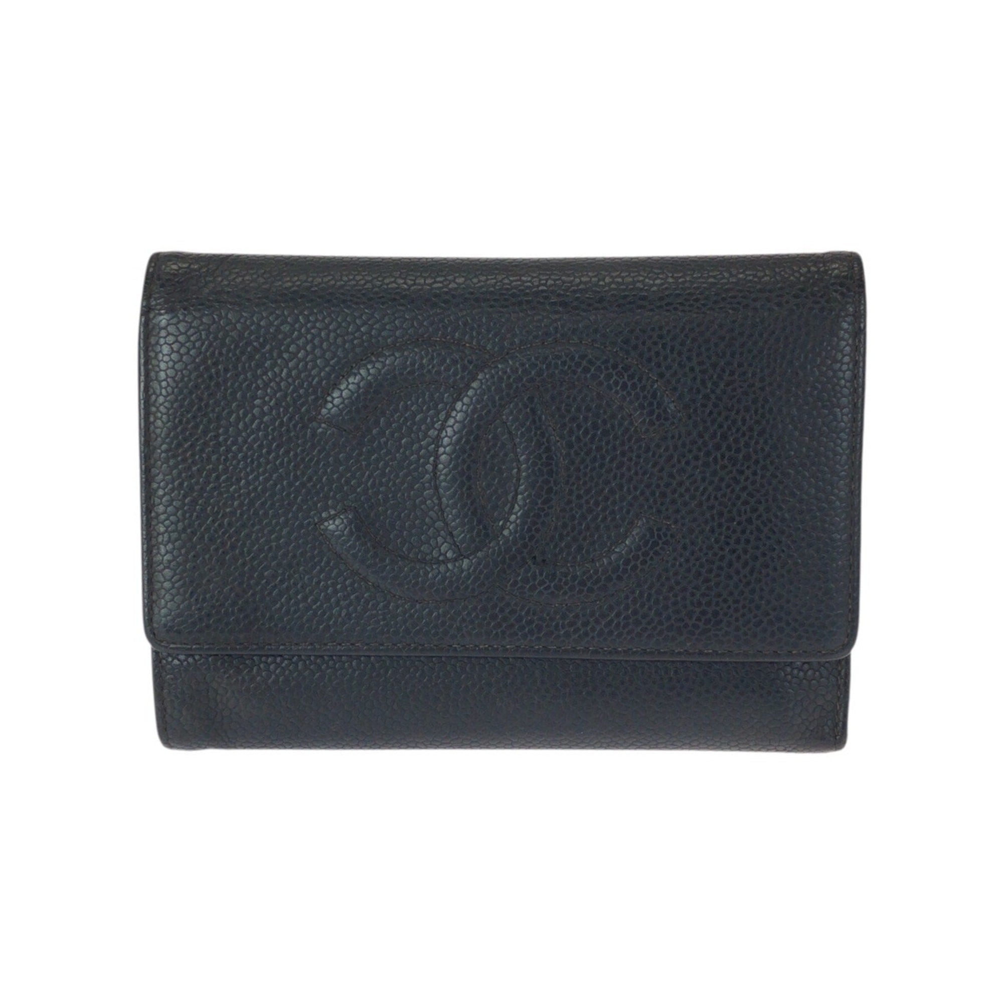 Chanel Black Grained Calfskin Wallet (Tri-Fold) (Pre-Owned)