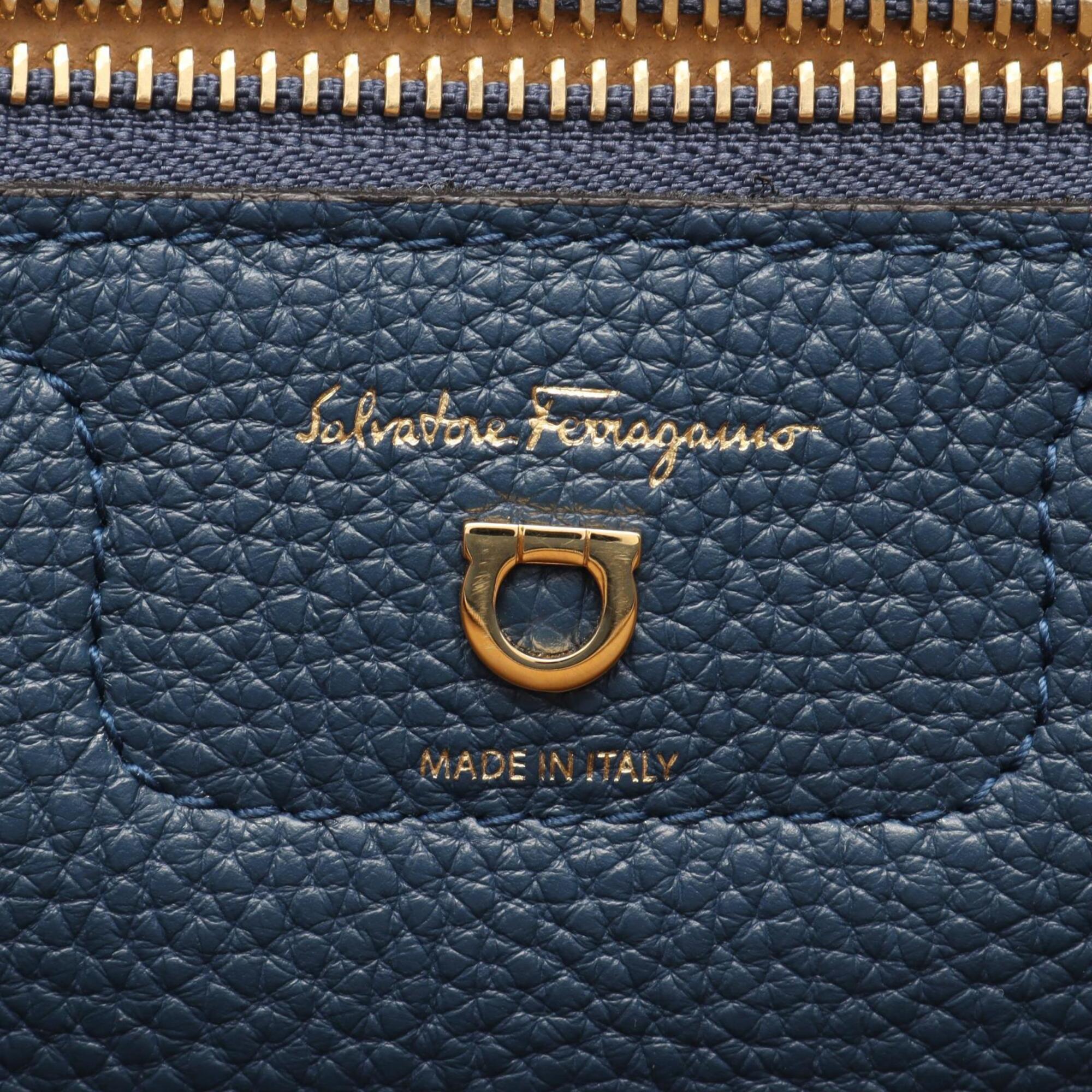 Salvatore Ferragamo Blue Leather Handbag Tote Bag (Pre-Owned)