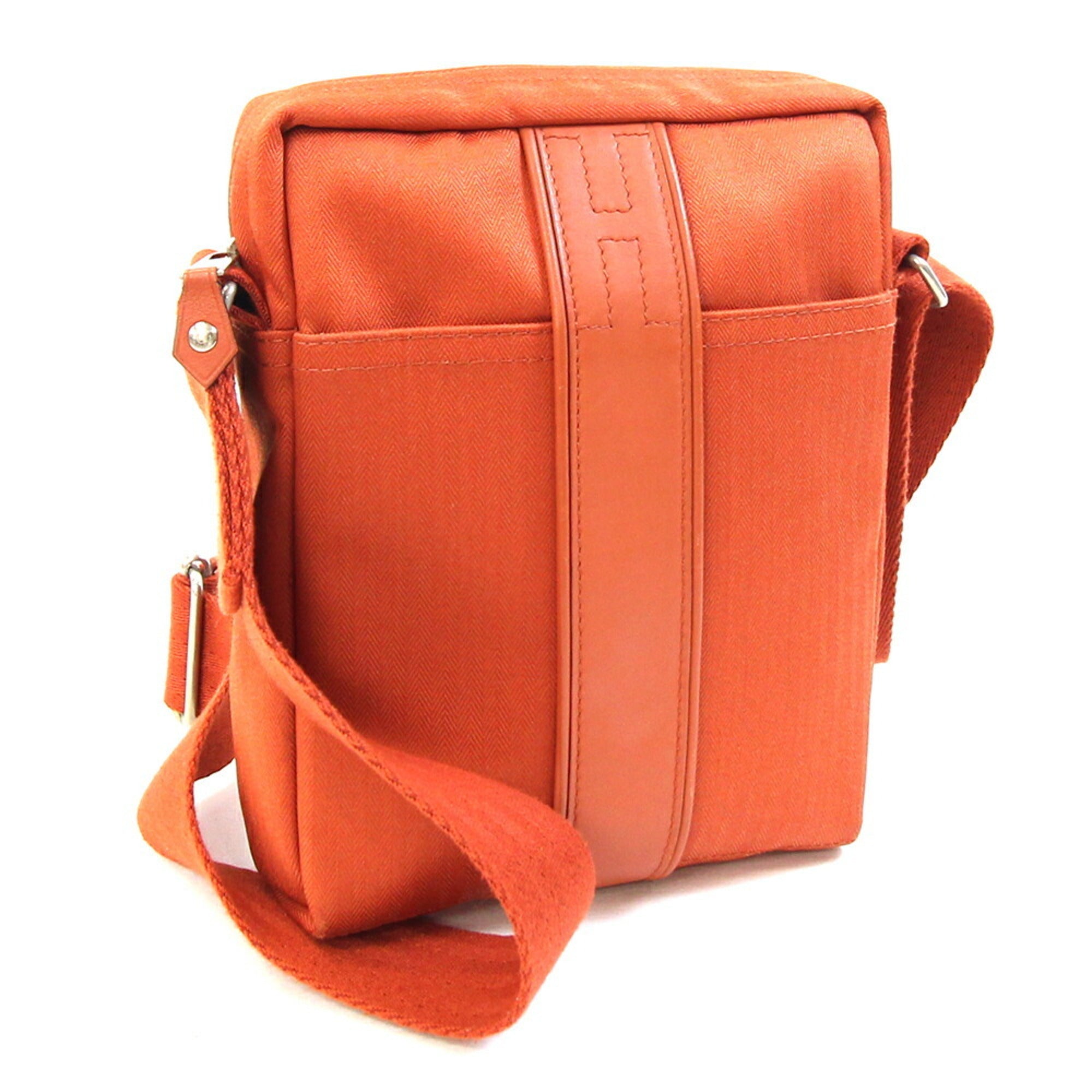 Hermes Acapulco Orange Toile Chevron Leather Shoulder Bag (Pre-Owned)
