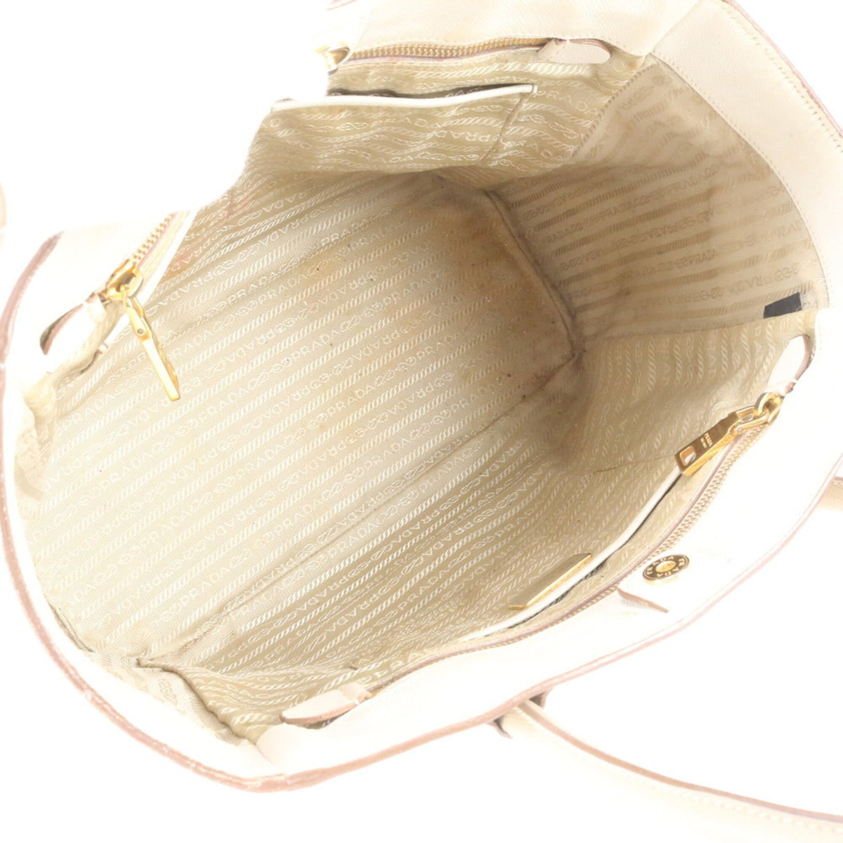 Prada Beige Leather Handbag Shoulder Bag Tote Bag (Pre-Owned)