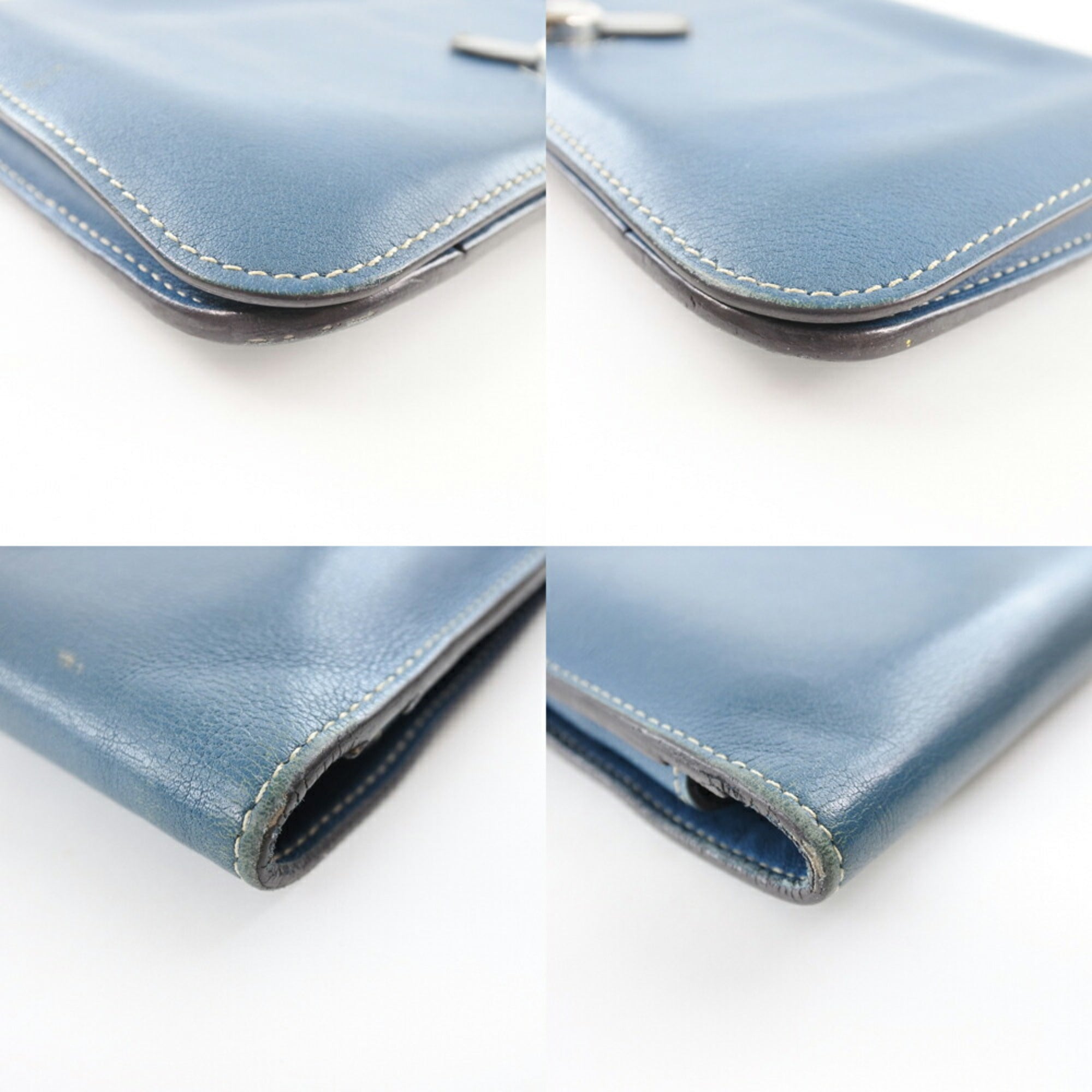 Hermes Dogon Blue Leather Long Wallet (Bi-Fold) (Pre-Owned)
