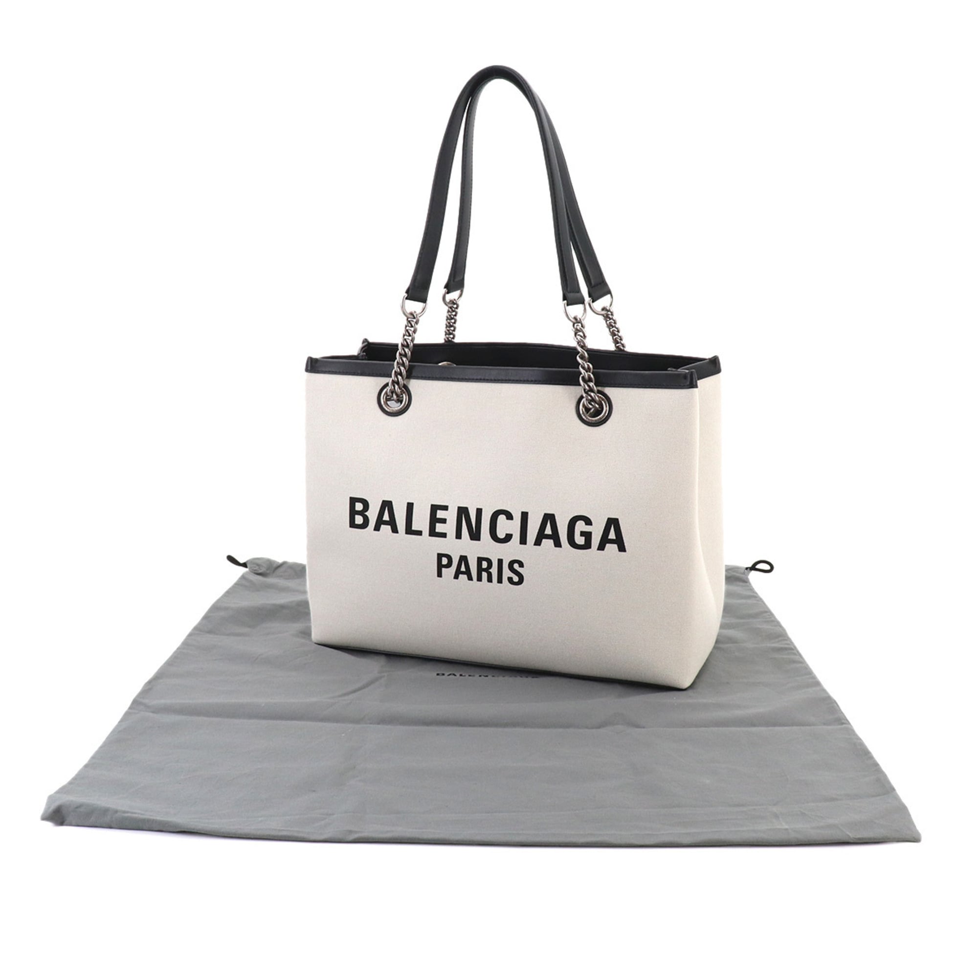Balenciaga Black White Canvas Leather Handbag Tote Bag (Pre-Owned)