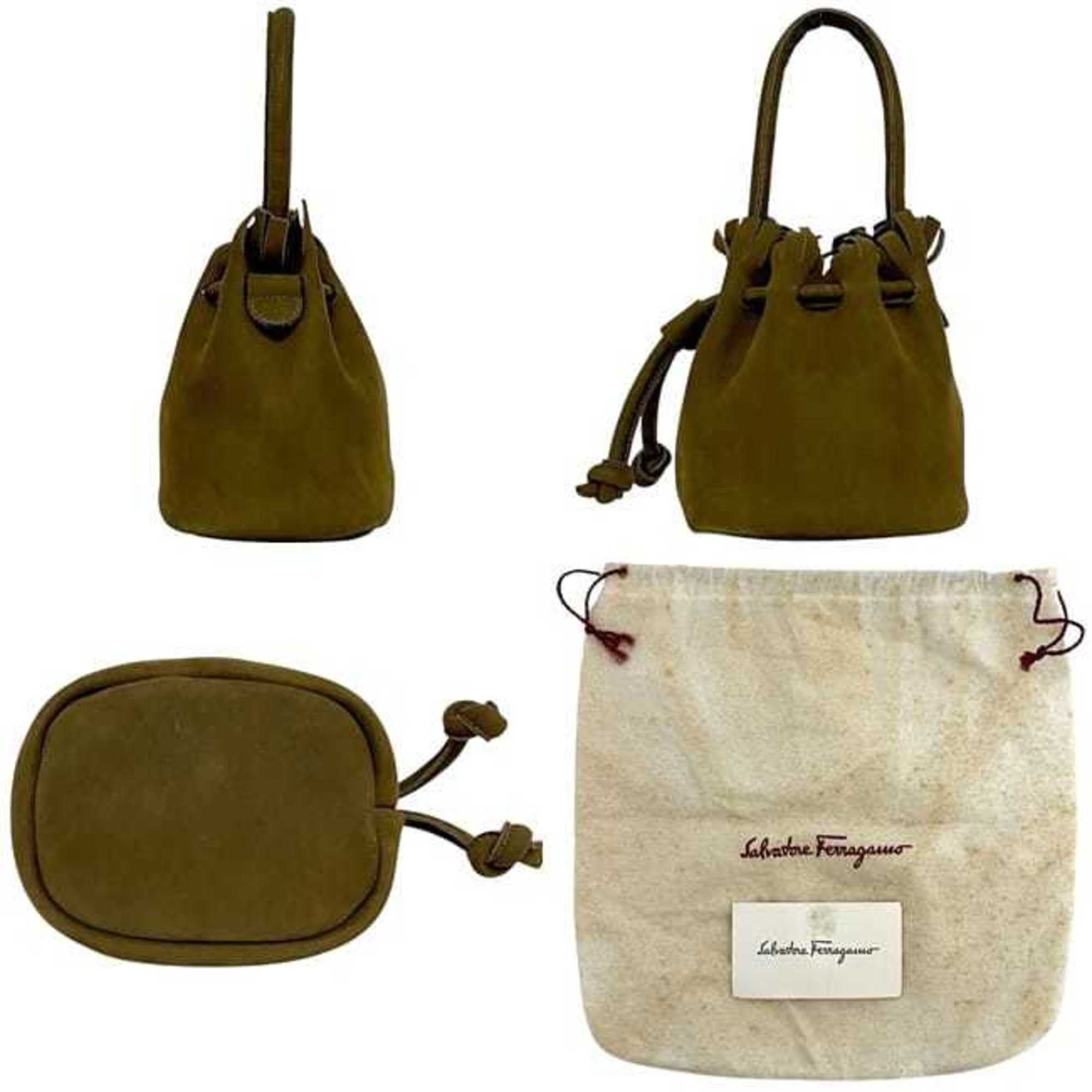 Salvatore Ferragamo Green Khaki Suede Leather Handbag (Pre-Owned)