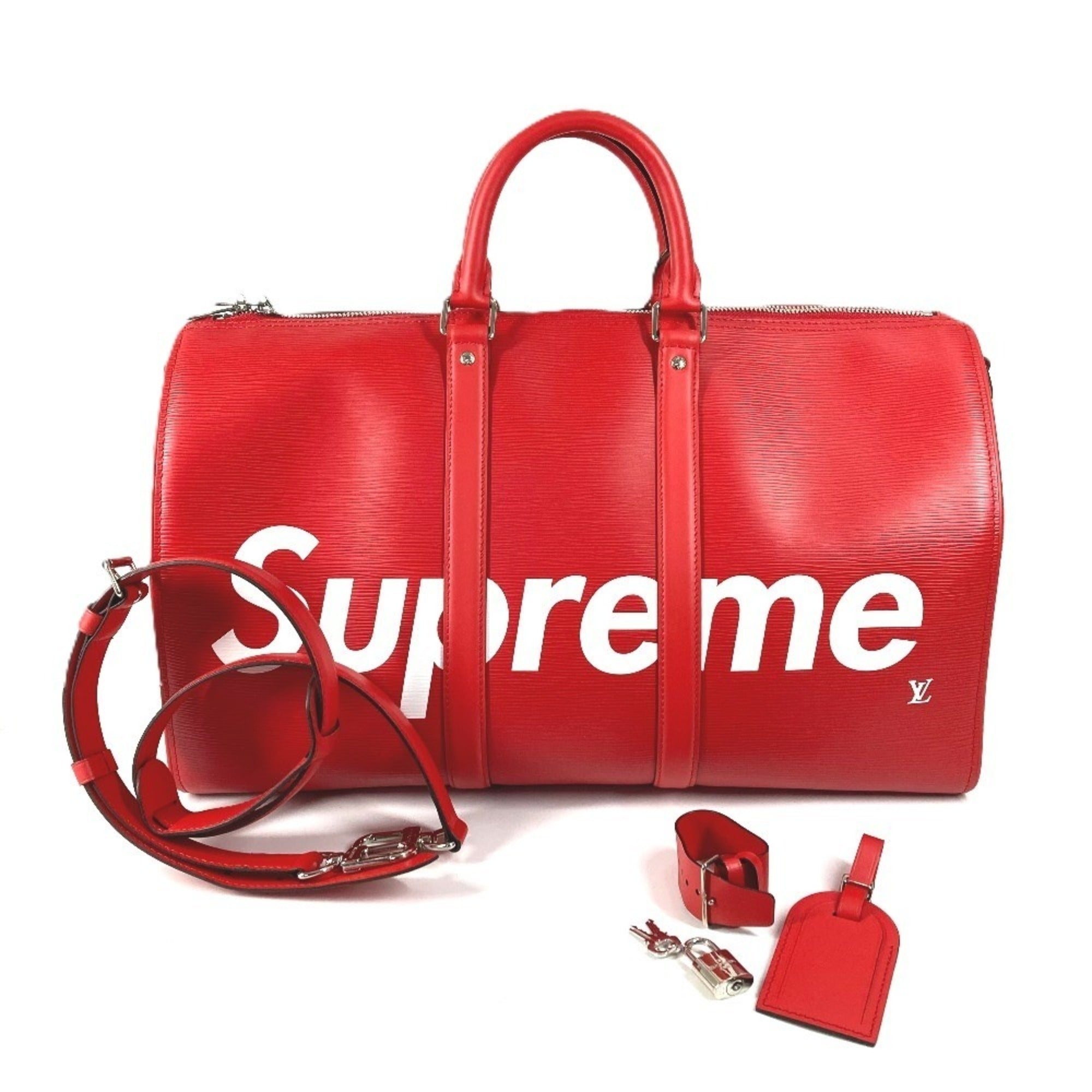 Louis Vuitton Red Color White Epi Leather Boston Bag (Pre-Owned)