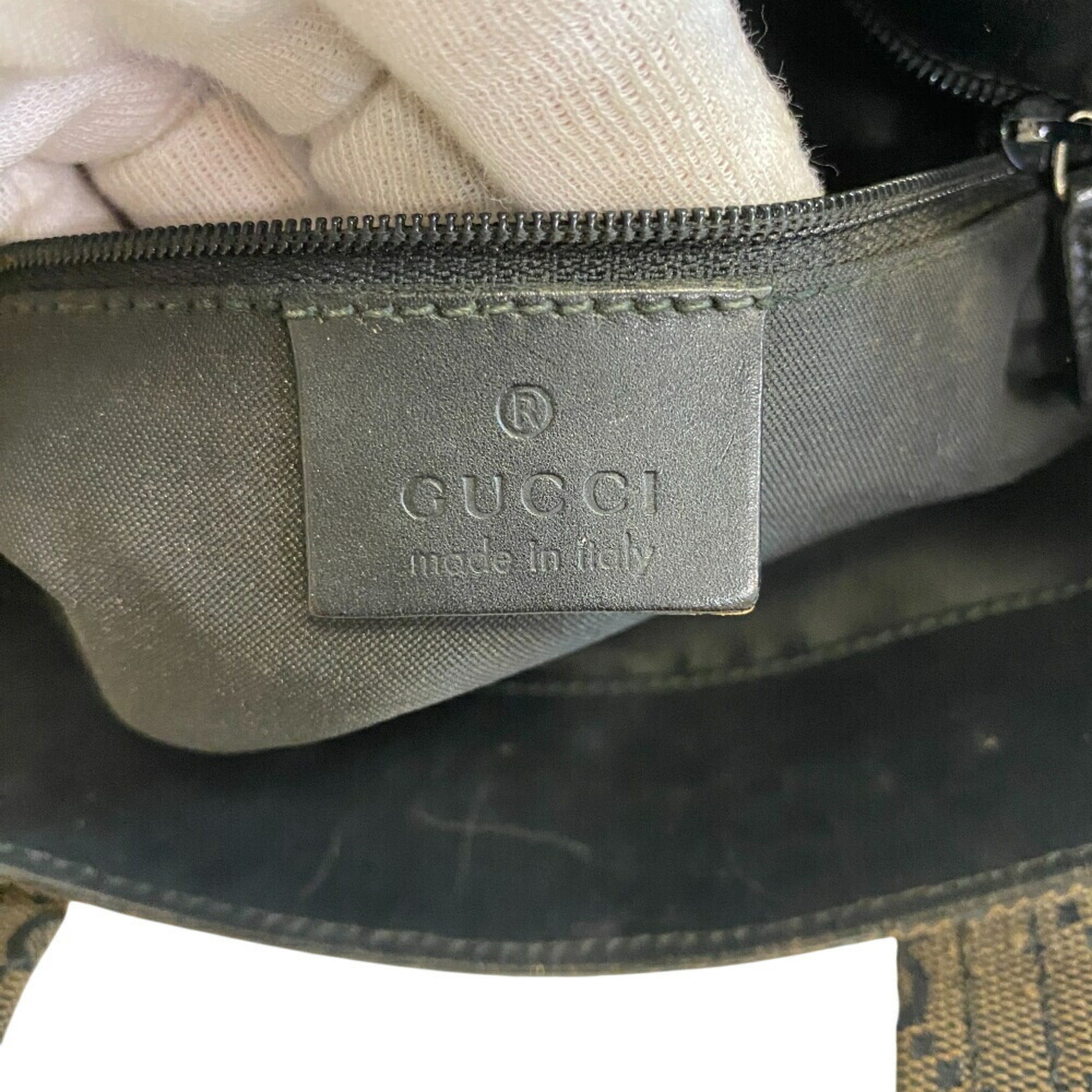 Gucci Beige Black Canvas Leather Handbag (Pre-Owned)