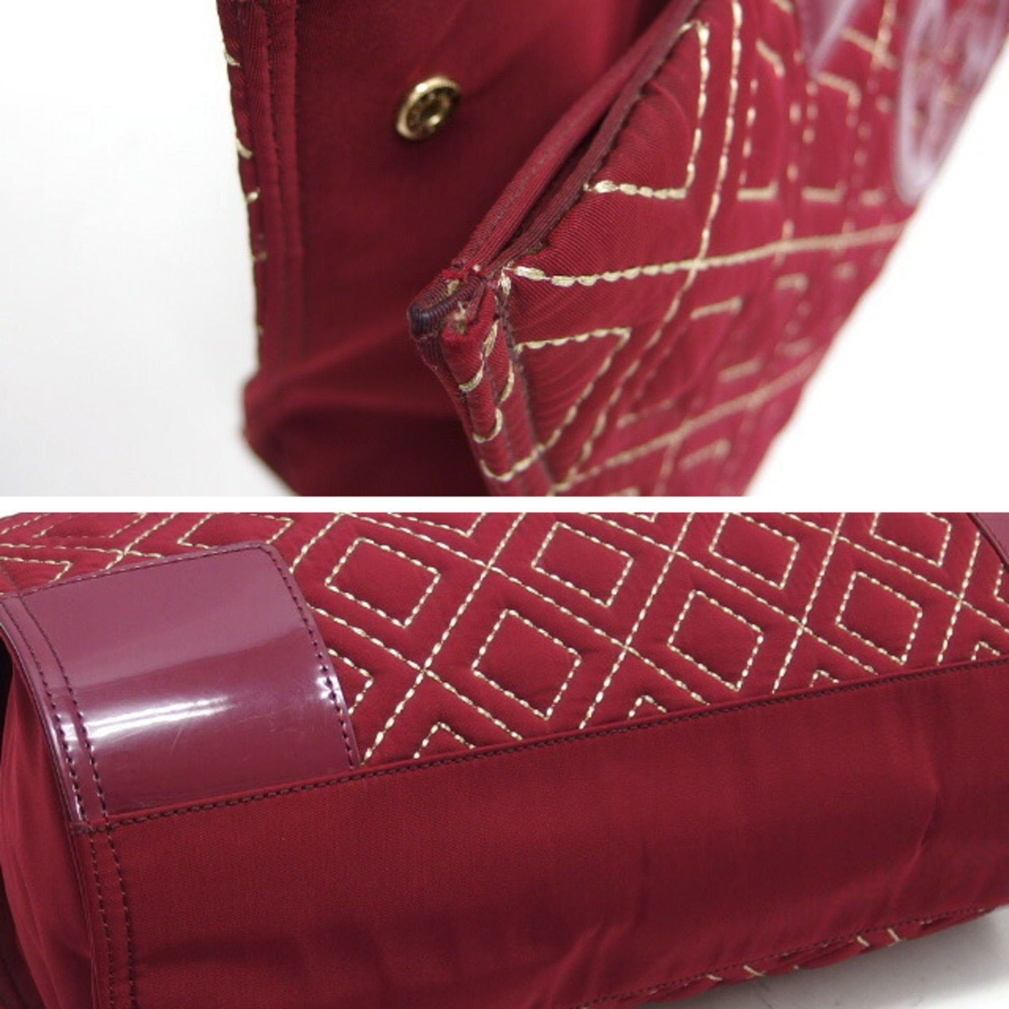 Tory Burch Bordeaux Red Color Nylon Patent Leather Leather Shoulder Bag Tote Bag (Pre-Owned)