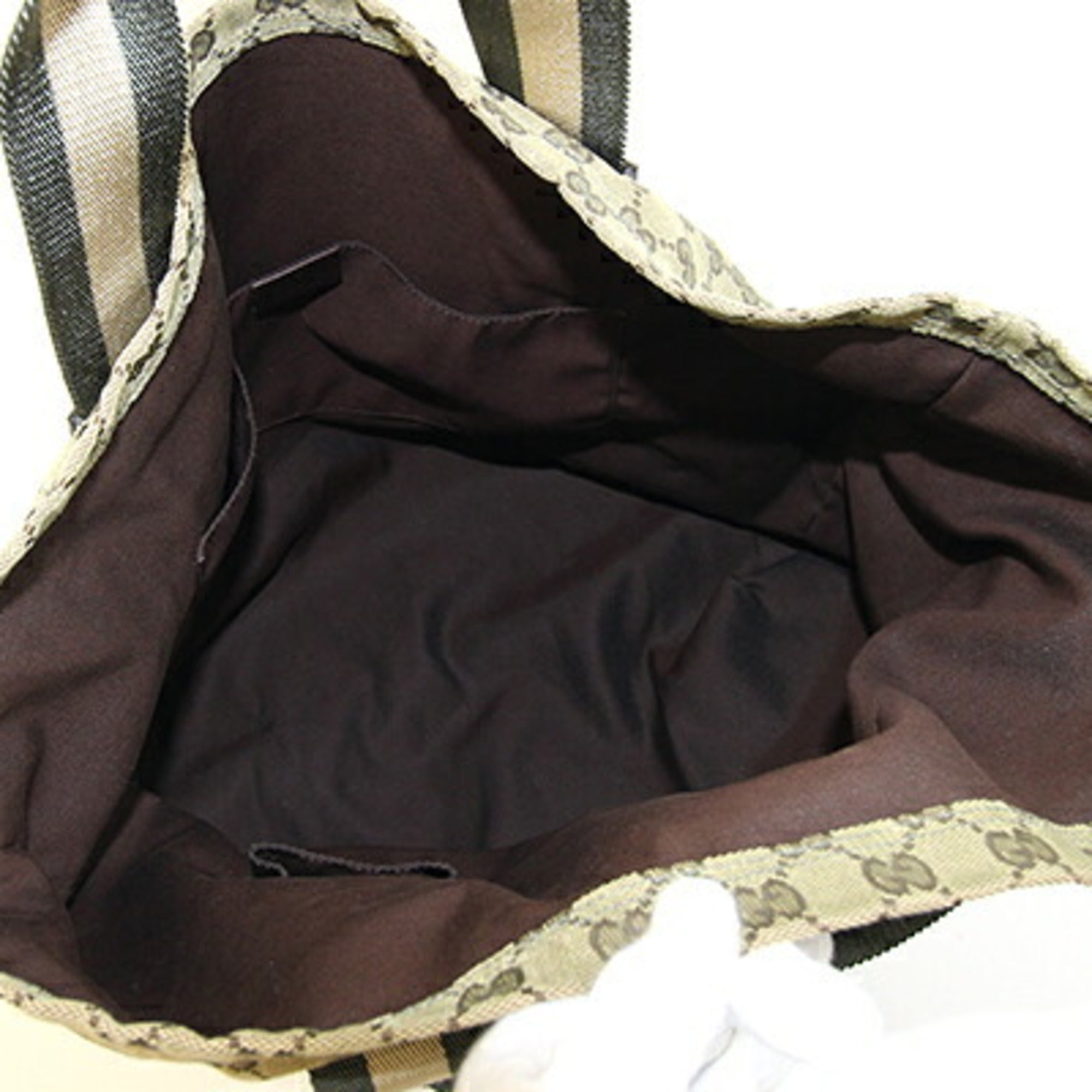 Gucci Khaki Canvas Leather Handbag Tote Bag (Pre-Owned)