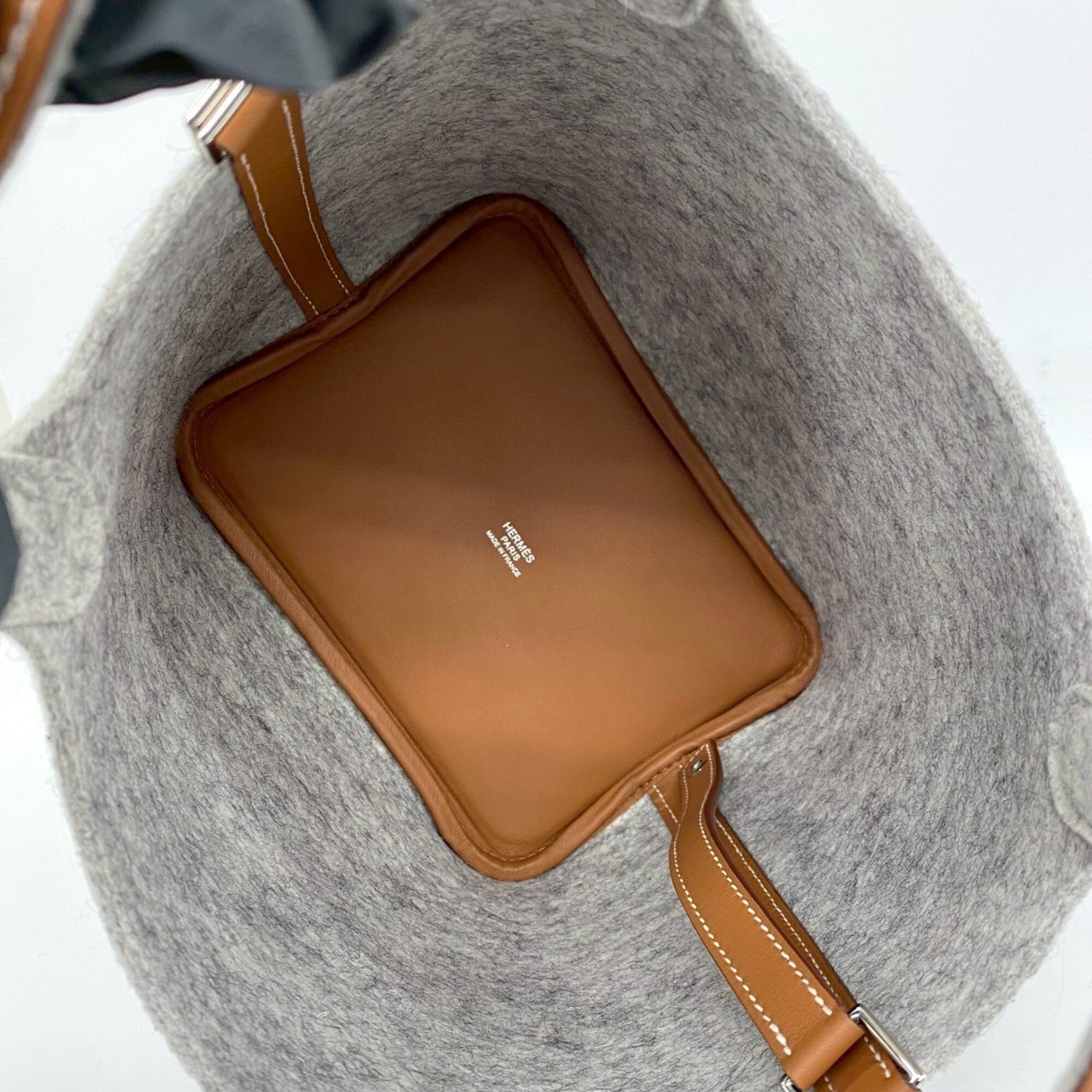 Hermes Brown Gray Felt Swift Leather Handbag (Pre-Owned)