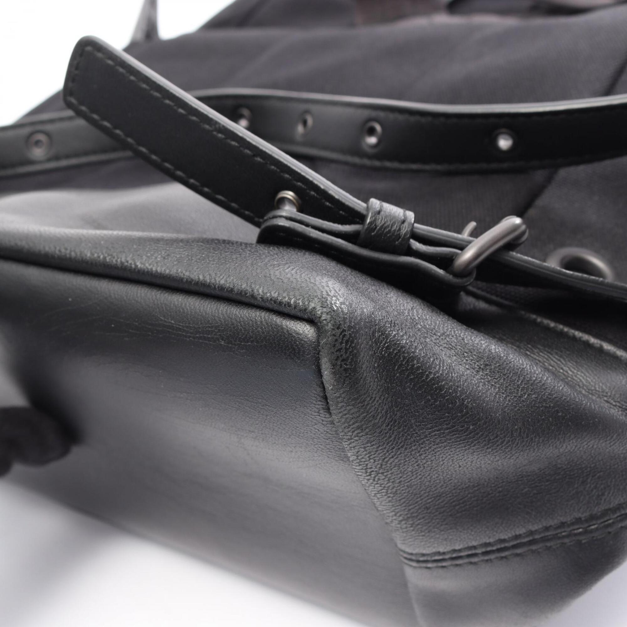 Bottega Veneta Black Gray White Canvas Leather Backpack Handbag (Pre-Owned)