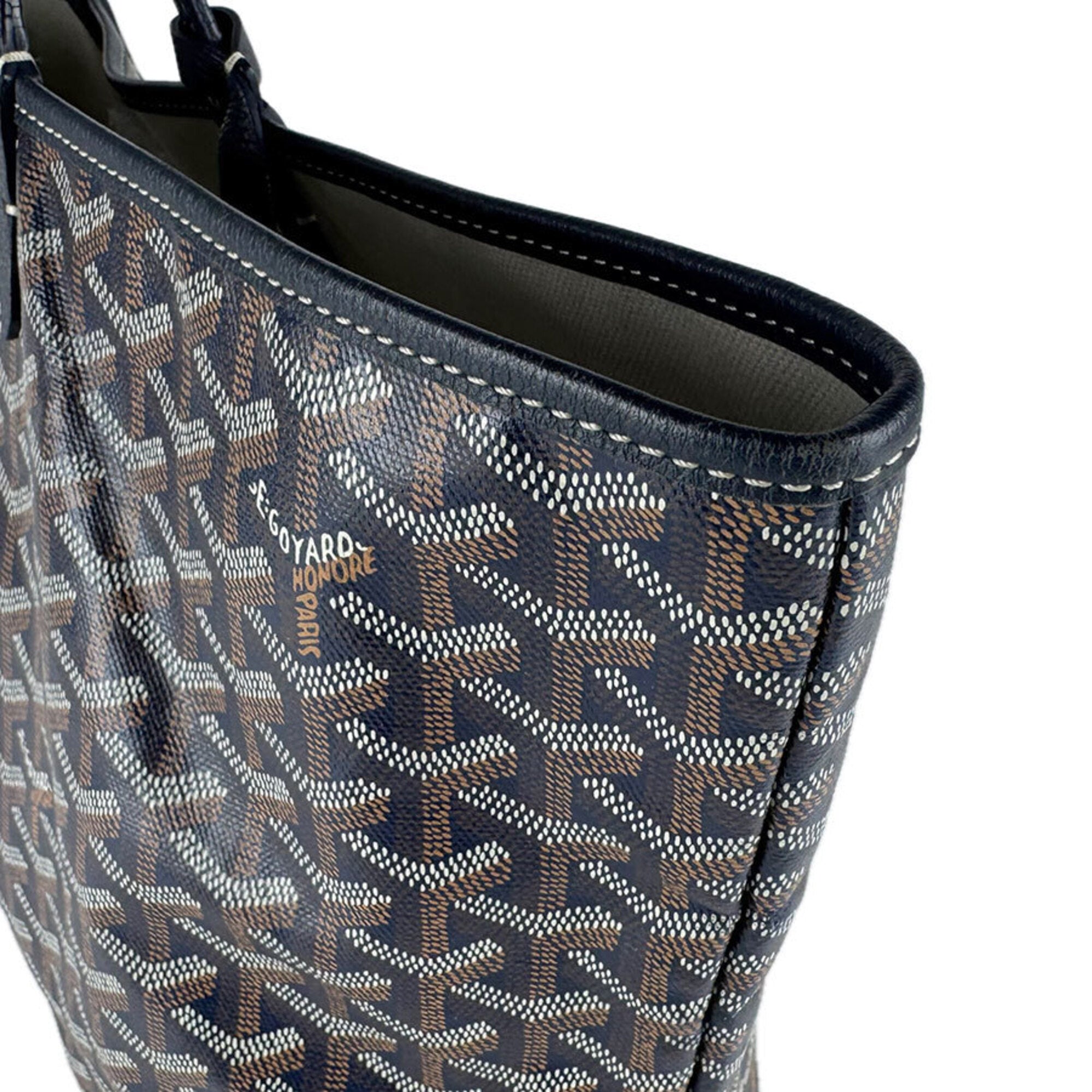 Goyard Brown Navy White Pvc Leather Tote Bag (Pre-Owned)