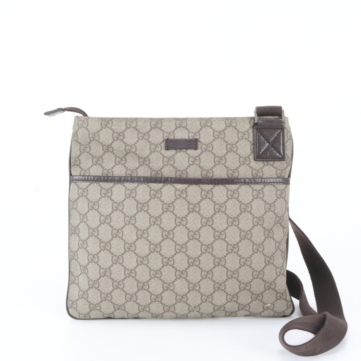 Gucci Brown Leather Coated Canvas Messenger Bag Shoulder Bag (Pre-Owned)