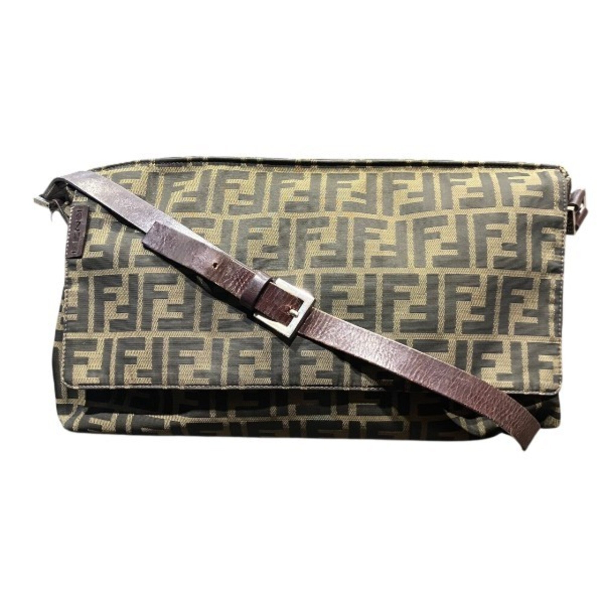 Fendi Zucca Khaki Canvas Leather Handbag Shoulder Bag Sling Bag (Pre-Owned)