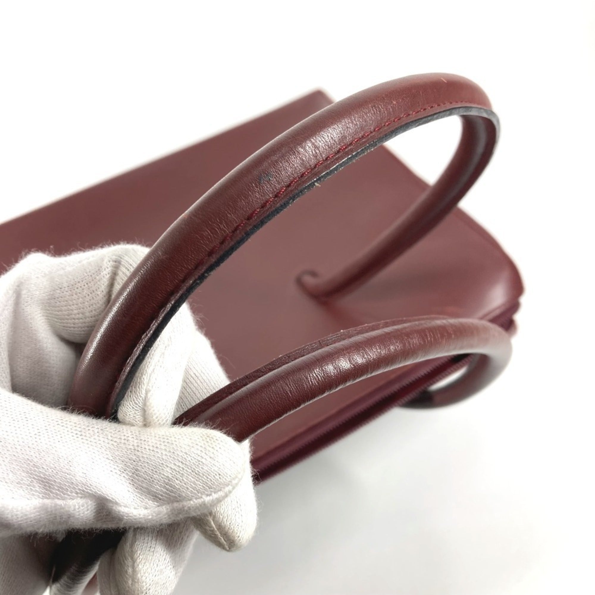 Cartier Must Wine Red Leather Shoulder Bag Tote Bag (Pre-Owned)