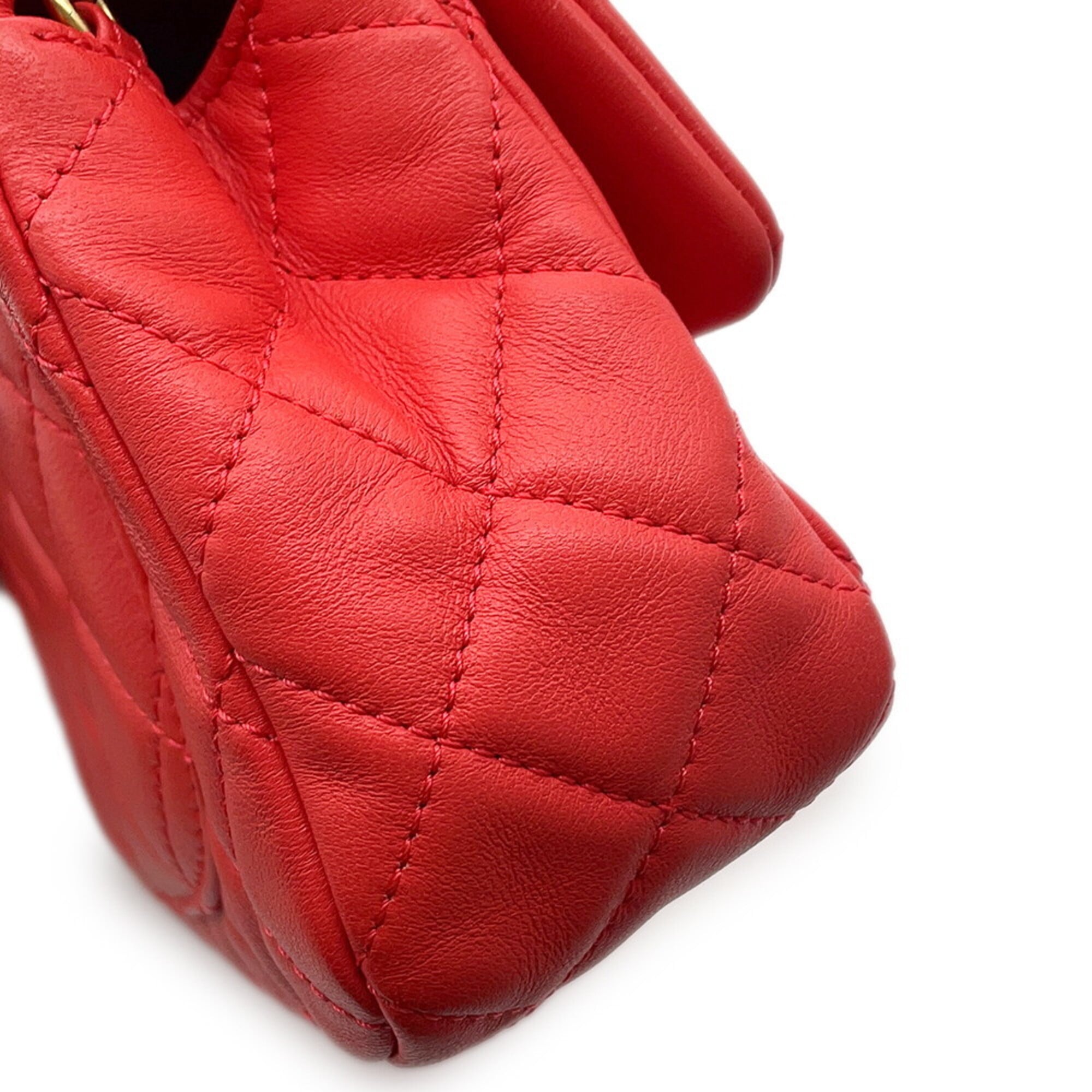 Chanel Coral Red Leather Handbag Shoulder Bag (Pre-Owned)