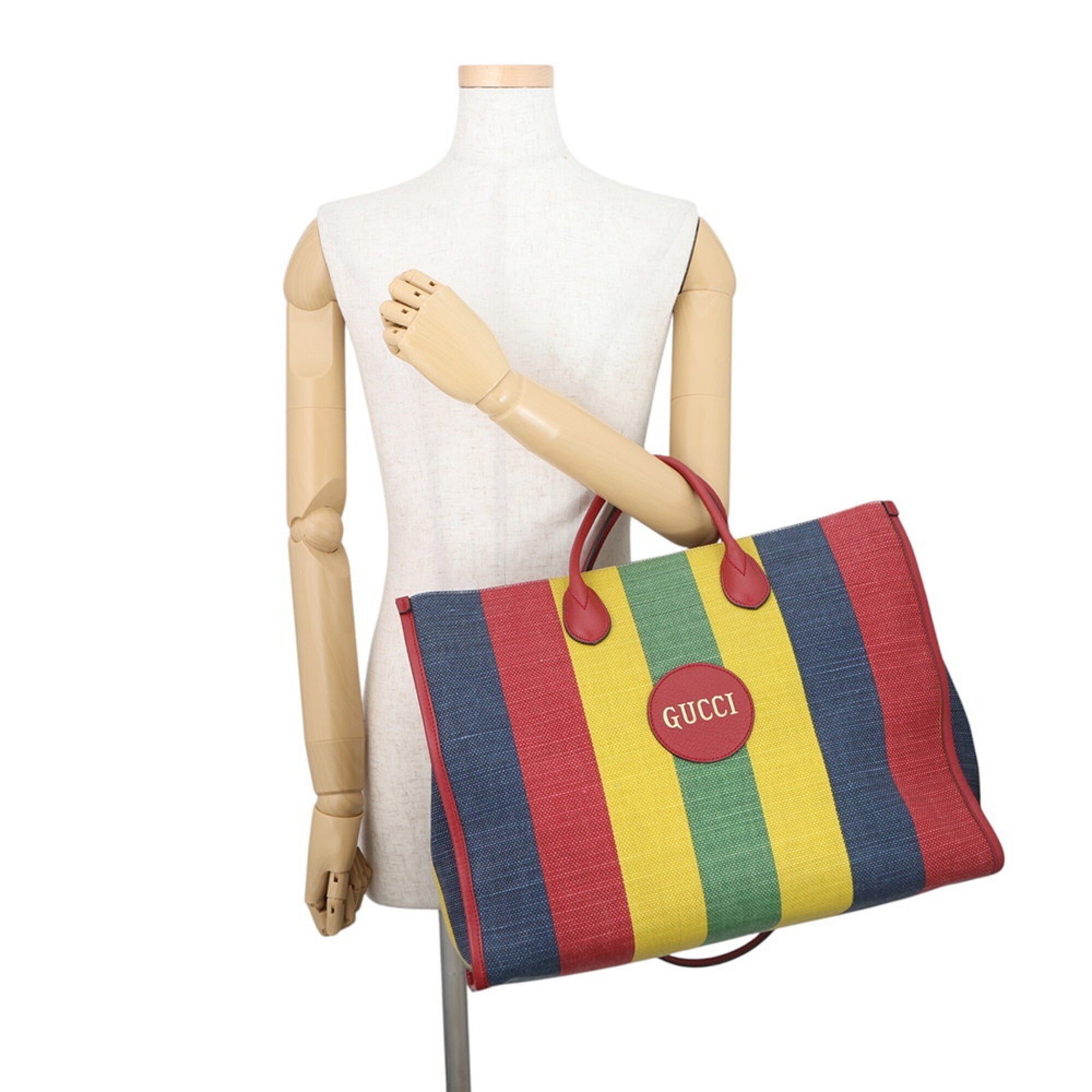 Gucci Multi-Color Red Color Leather Canvas Shoulder Bag Tote Bag (Pre-Owned)
