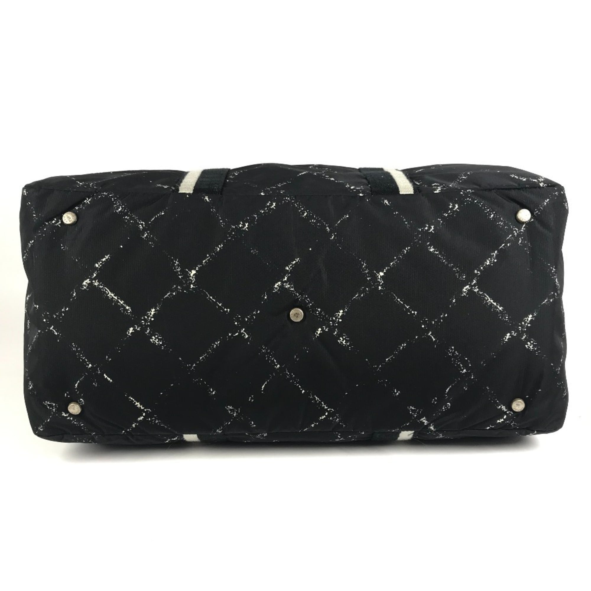 Chanel Black White Nylon Boston Bag Shoulder Bag (Pre-Owned)