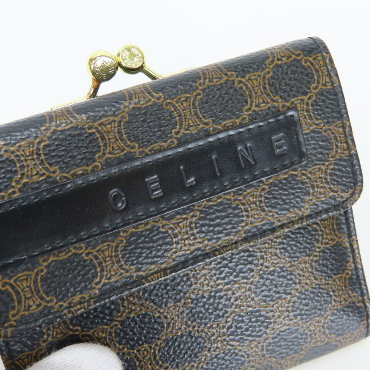 Celine Macadam Black Brown Pvc Leather Wallet (Tri-Fold) (Pre-Owned)
