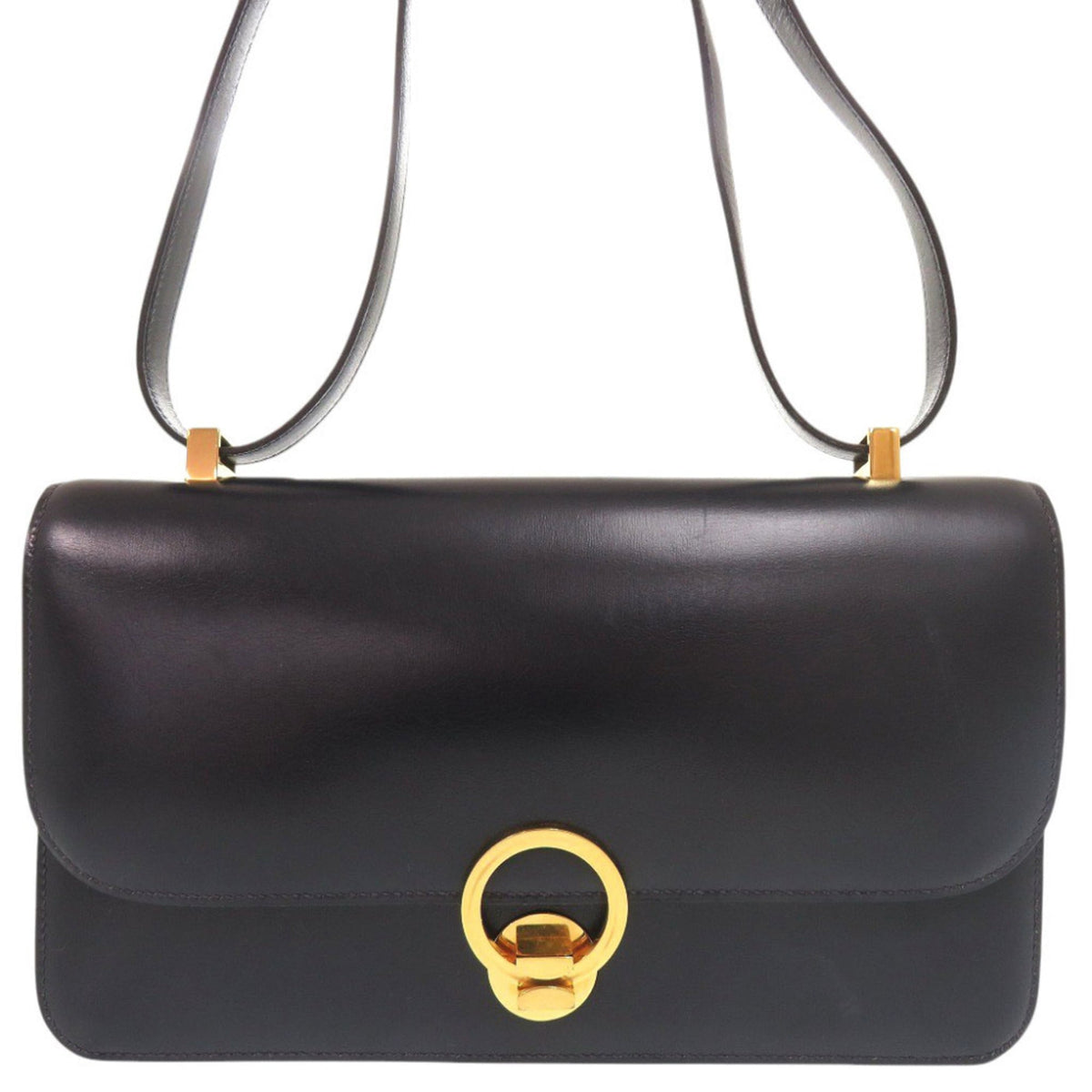 Hermes Navy Box Calf Leather Shoulder Bag (Pre-Owned)