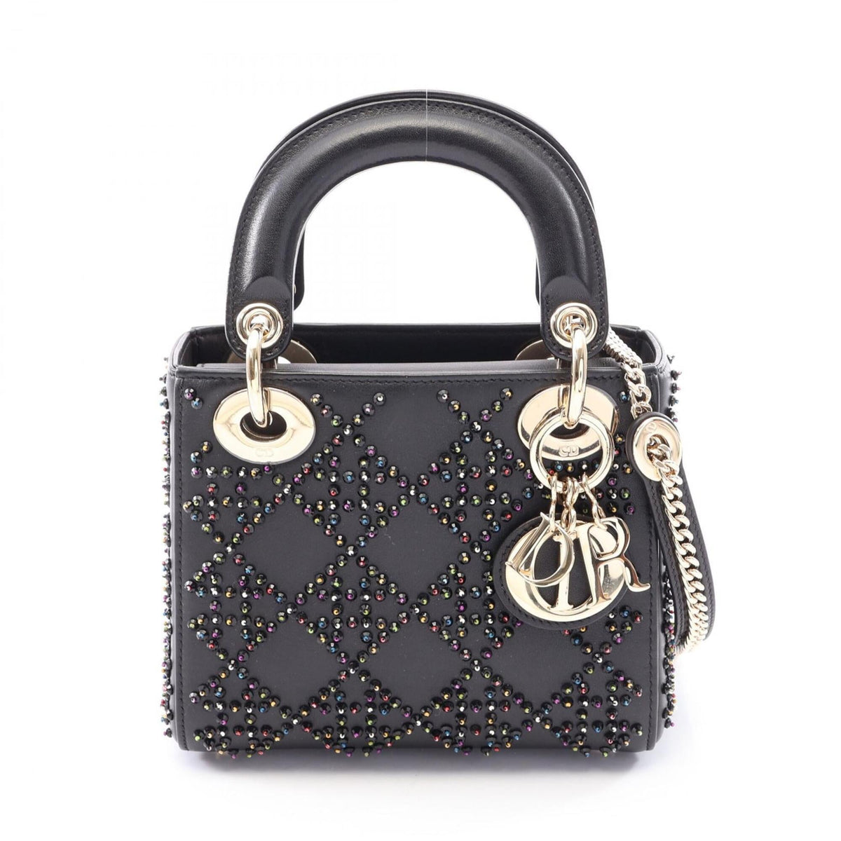 Christian Dior Lady Dior Black Multi-Color Leather Handbag (Pre-Owned)