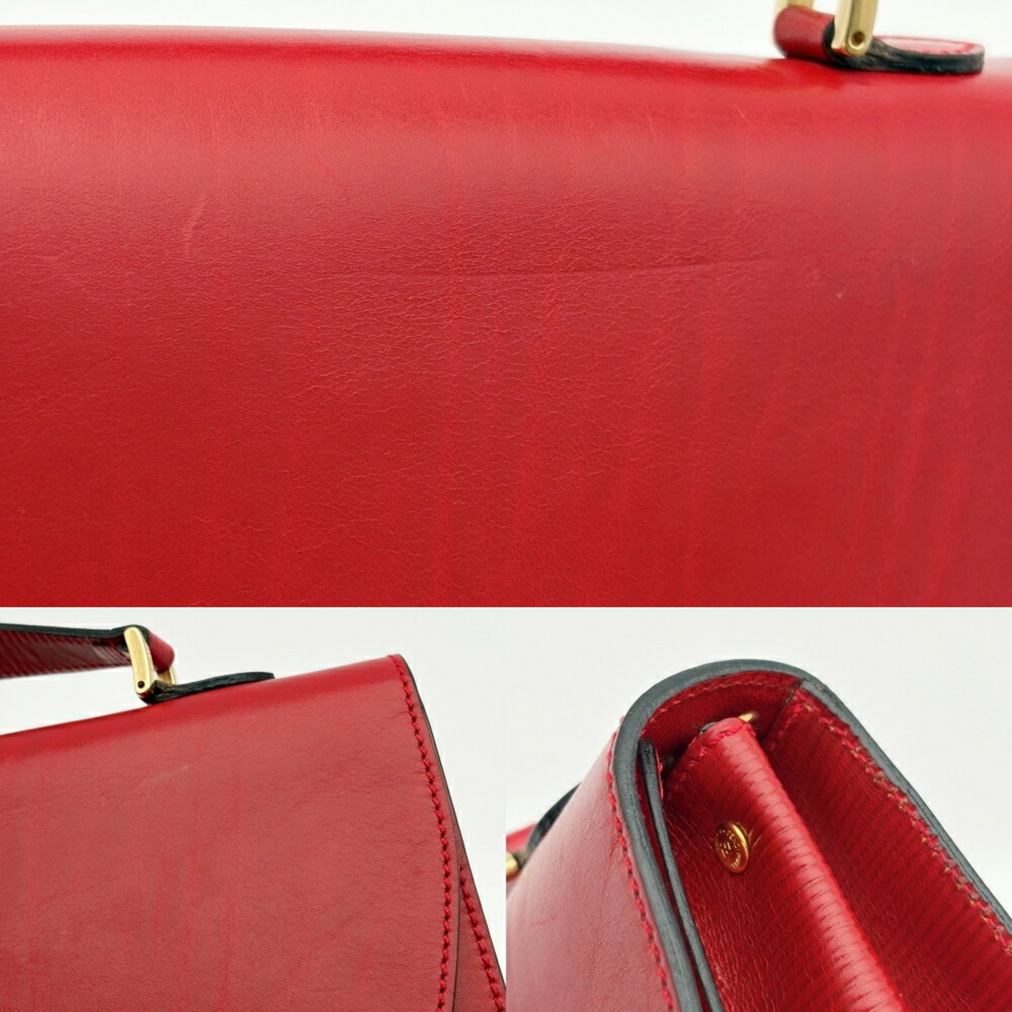 Fendi Red Color Leather Shoulder Bag (Pre-Owned)