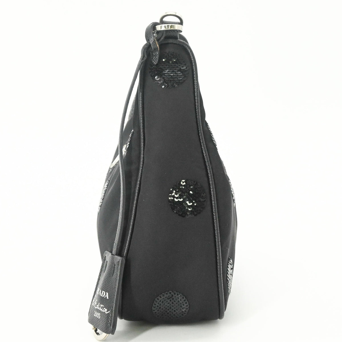 Prada Black Nylon Leather Spangles Handbag Shoulder Bag (Pre-Owned)