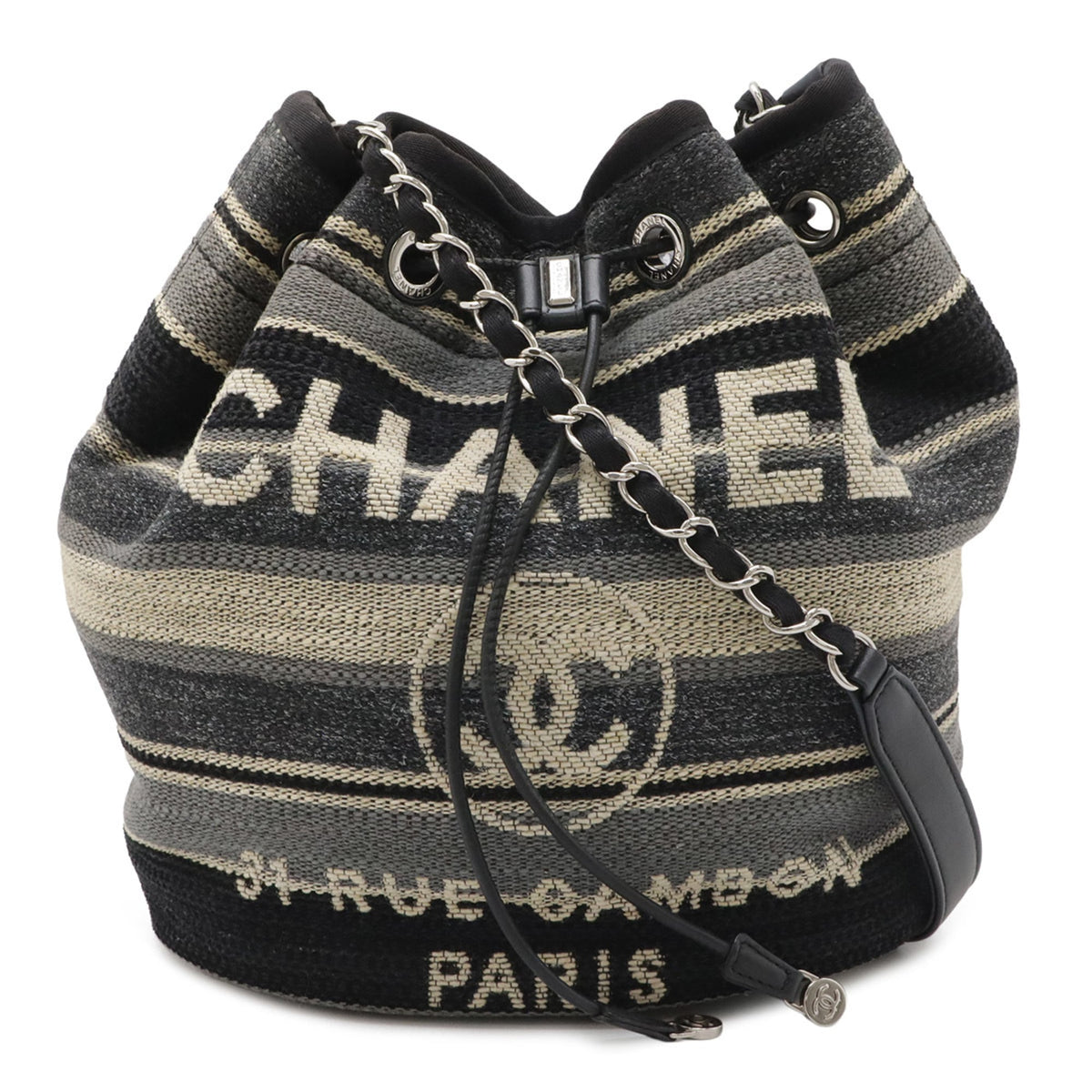 Chanel Black Multi-Color Canvas Leather Shoulder Bag (Pre-Owned)