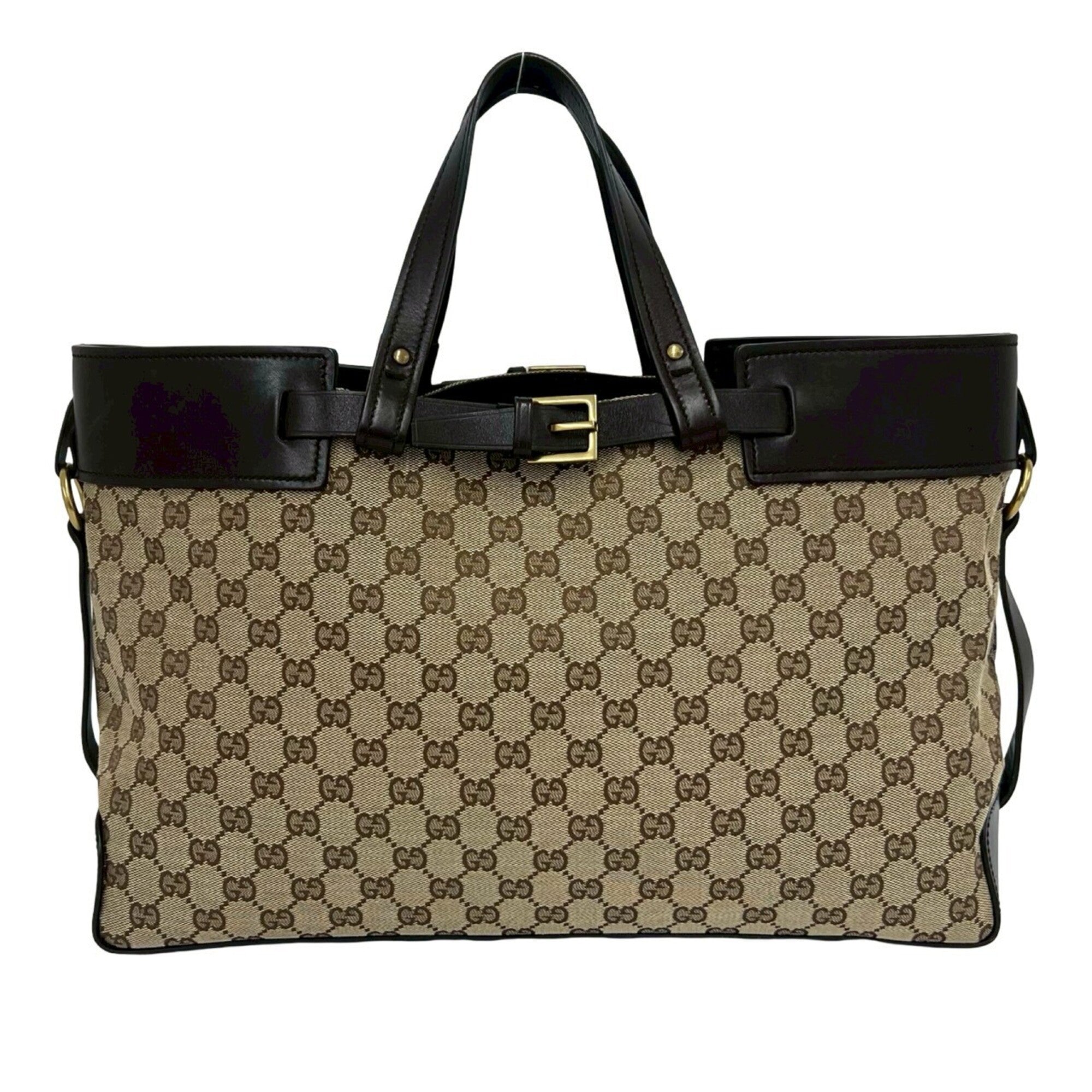 Gucci Brown Canvas Leather Handbag Tote Bag (Pre-Owned)