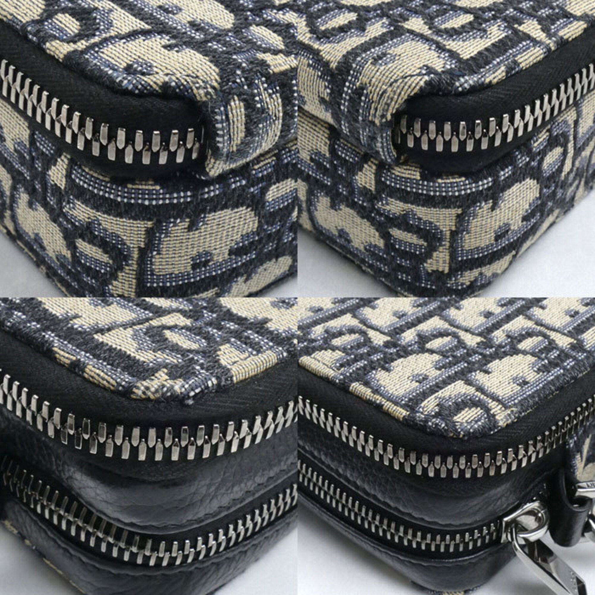 Christian Dior Beige Navy Jacquard Shoulder Bag (Pre-Owned)