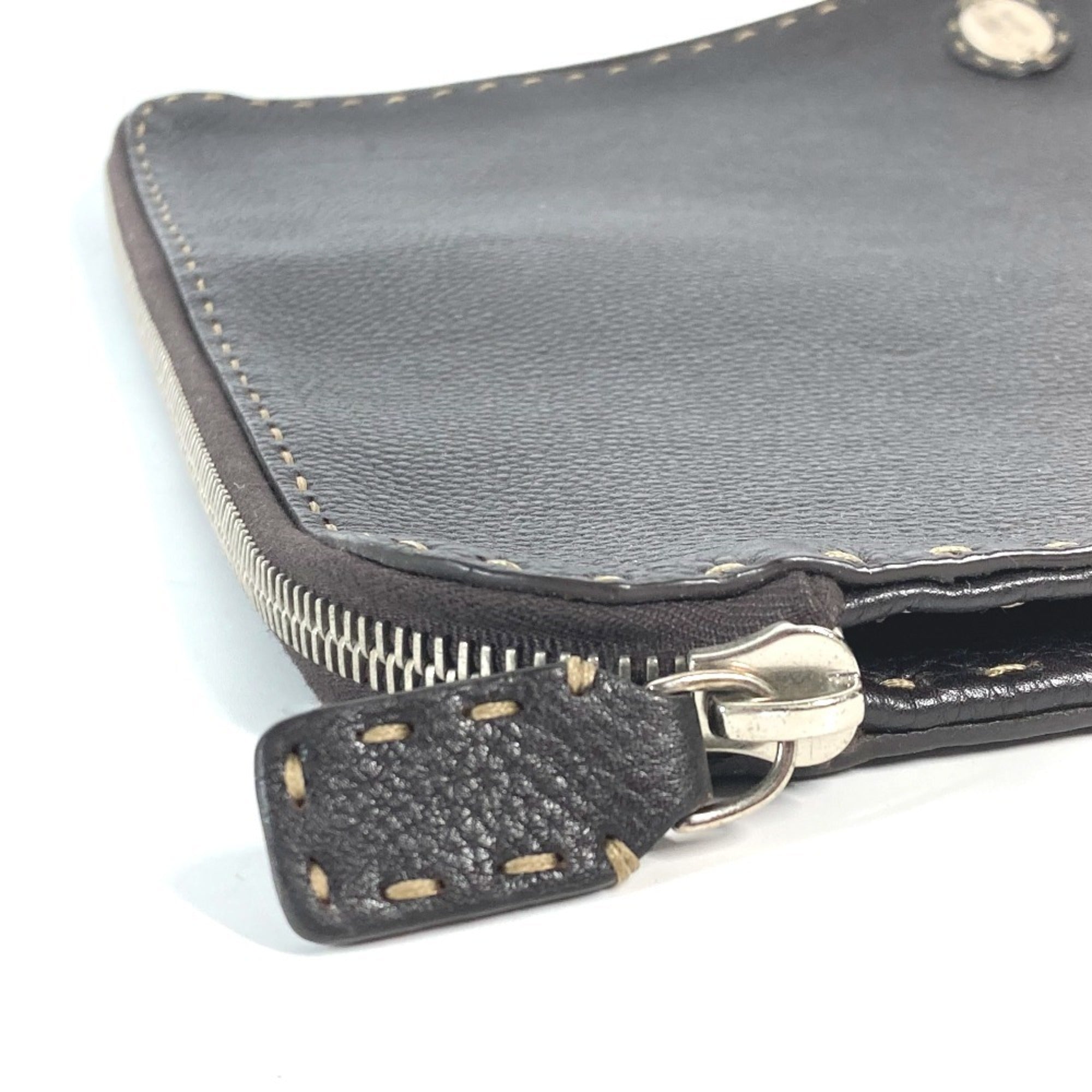 Fendi Dark Brown Leather Clutch Bag Pouch (Pre-Owned)