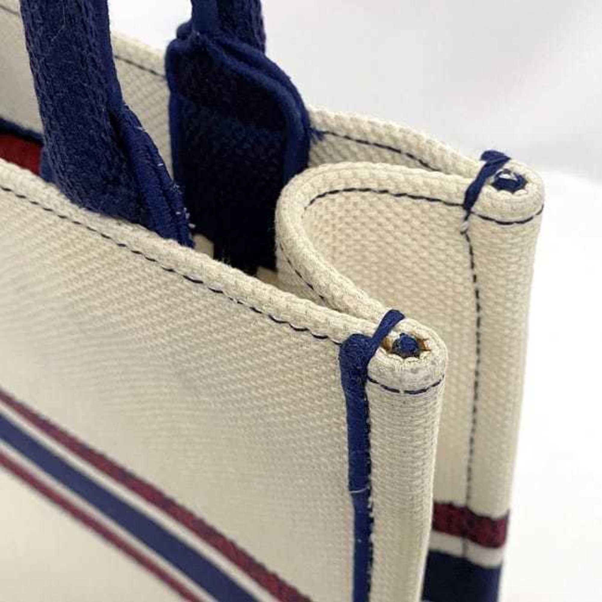 Christian Dior Navy Red Color White Canvas Handbag (Pre-Owned)